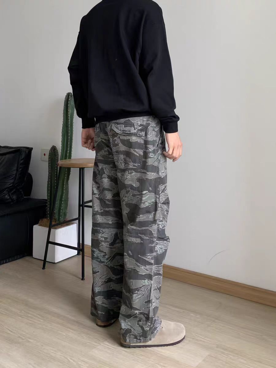 Vintage Washed Loose Fit Outdoor Workwear Camo Pants