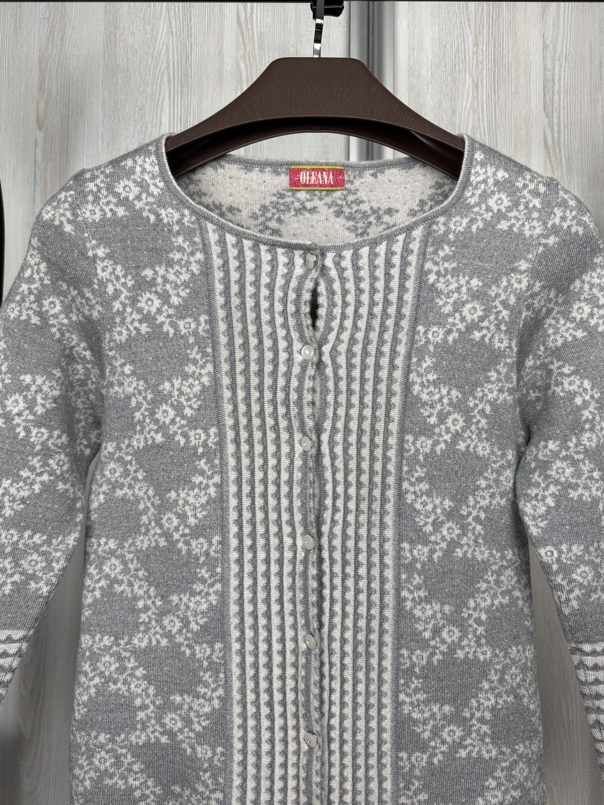 Other OLEANA NORWAY Gray Floral Silk Wool Knit Cardigan Sweater Size XS / US 0-2 / IT 36-38 - 3 Thumbnail