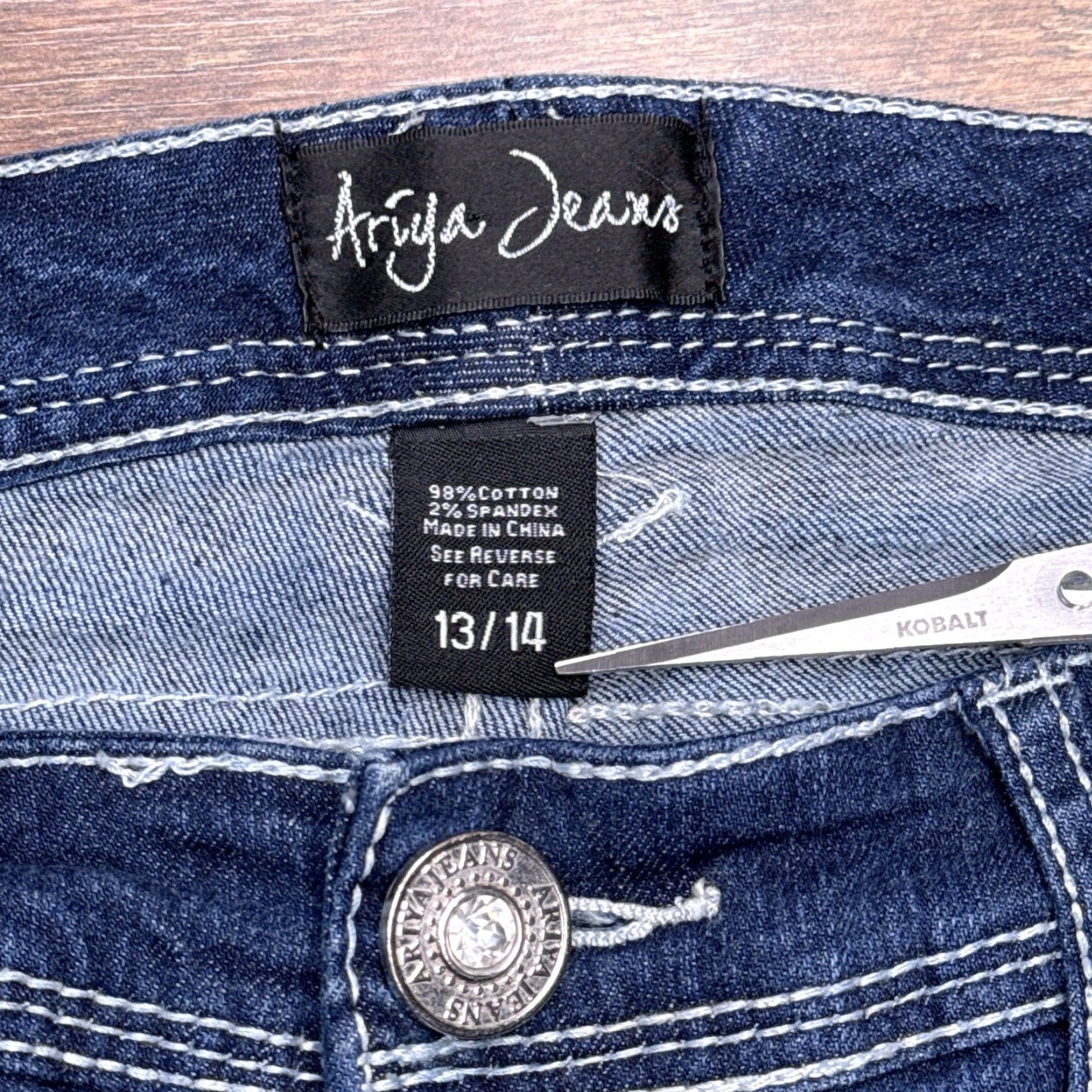 Vintage Ariya Jeans Jeans Distressed Sequin Mid Rise Stretch 5-Pocket Denim 34 (Juniors) Blue Womens Boys, Girls? Size 34" / US 12 / IT 48 - 4 Thumbnail