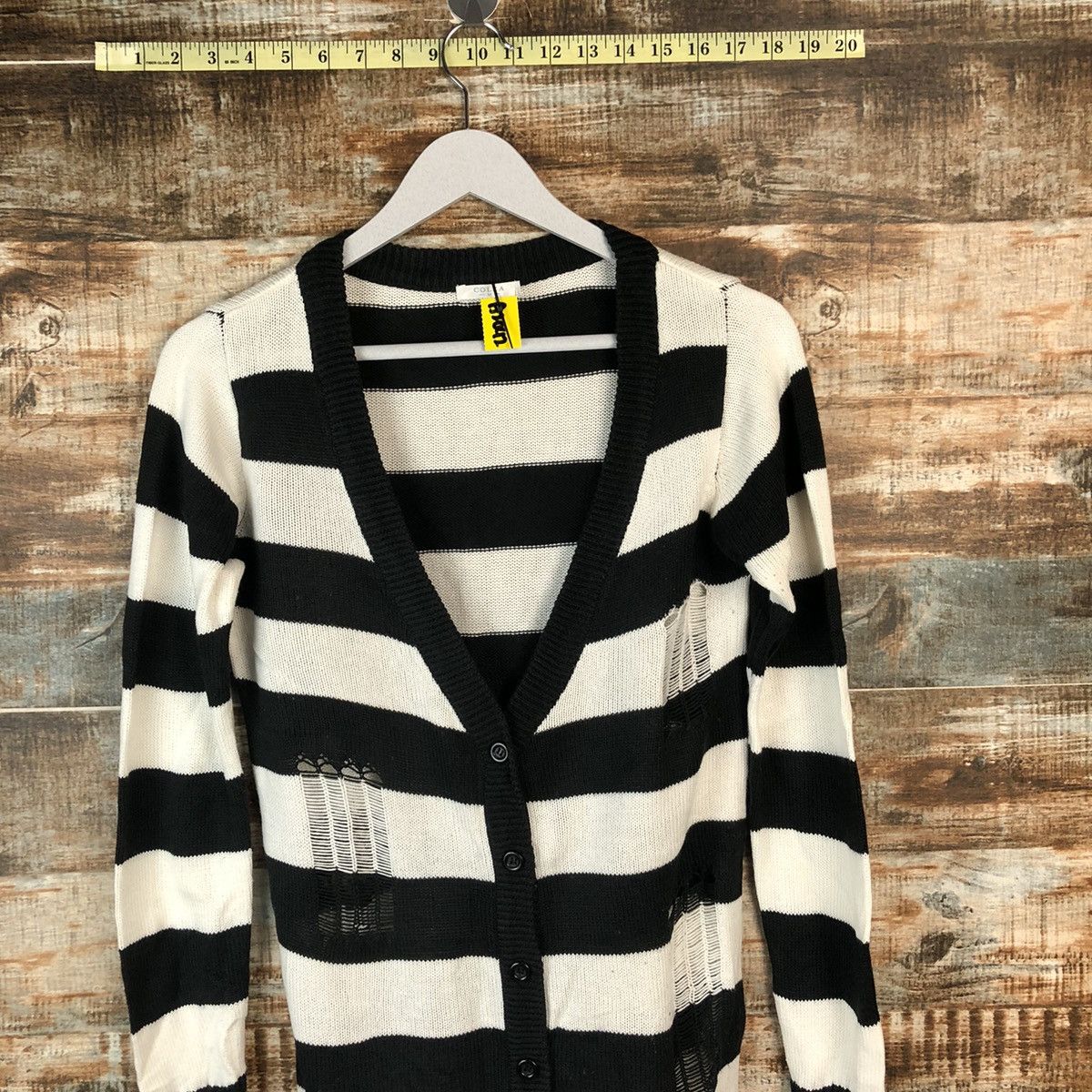 Japanese Brand × Solid and Striped Colza Stripe Black prison ripped Cardigan Knitwear #A2042 Size M / US 6-8 / IT 42-44 - 2 Thumbnail
