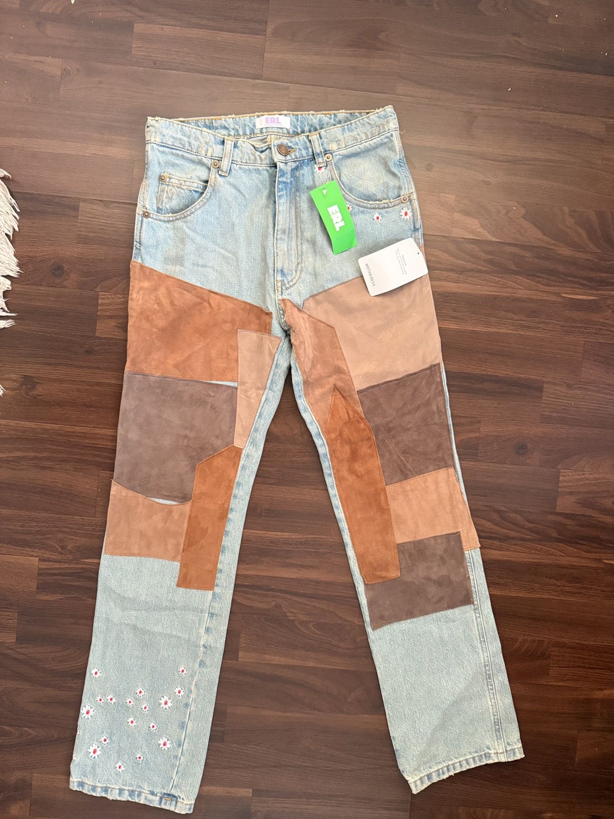 ERL ERL Leather Patchwork Jeans Size US 29 - 1 Thumbnail
