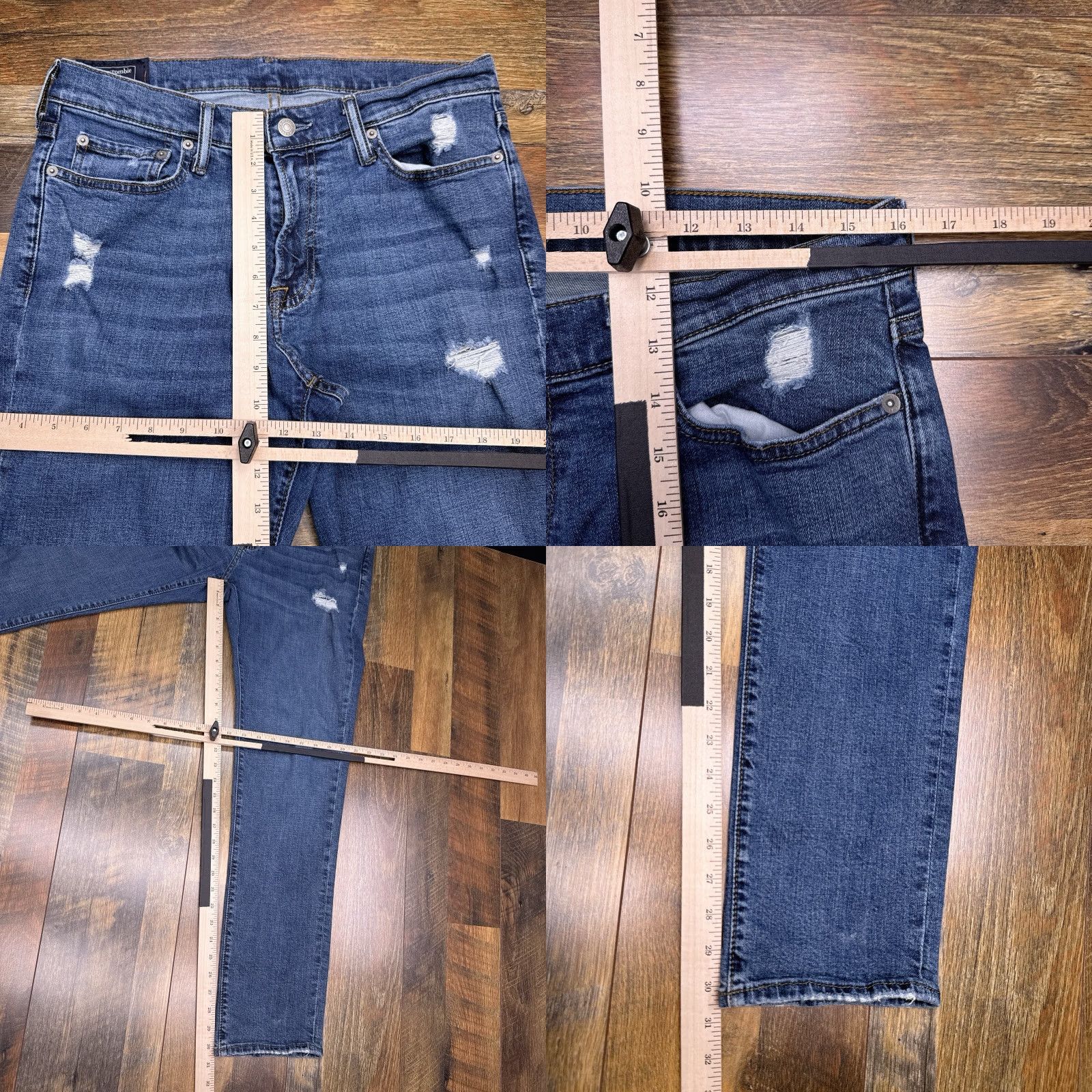 Abercrombie & Fitch Abercrombie & Fitch Mens Skinny Jeans Athletic 32x32 Distressed Stretch Denim Blue 5-Pocket City Leather Logo? Size US 32 / EU 48 - 8 Thumbnail