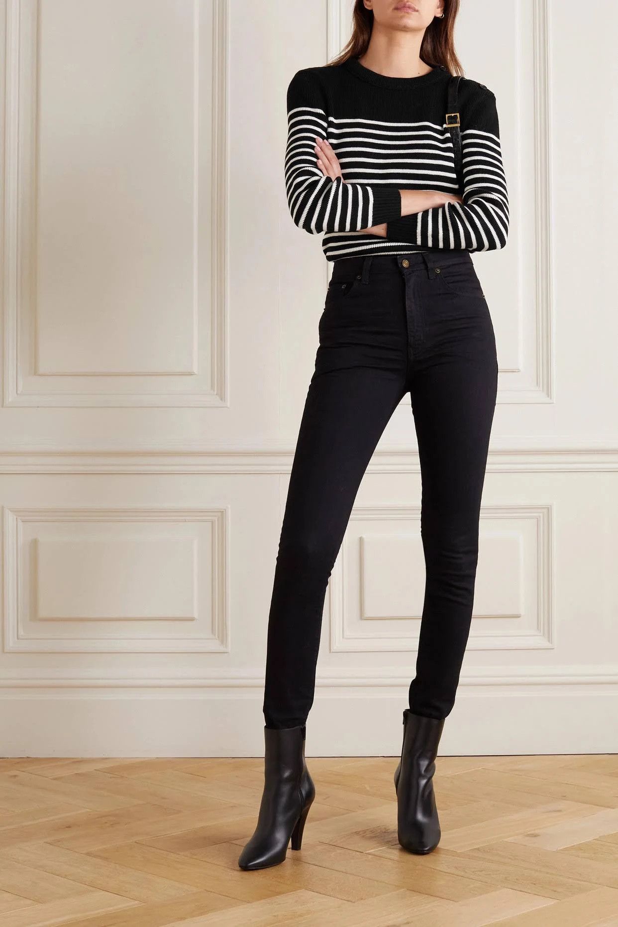 Saint Laurent Paris o1s1wg110924 High-Neck Sweater in Sailor Knit in Black/White Size M / US 6-8 / IT 42-44 - 2 Thumbnail