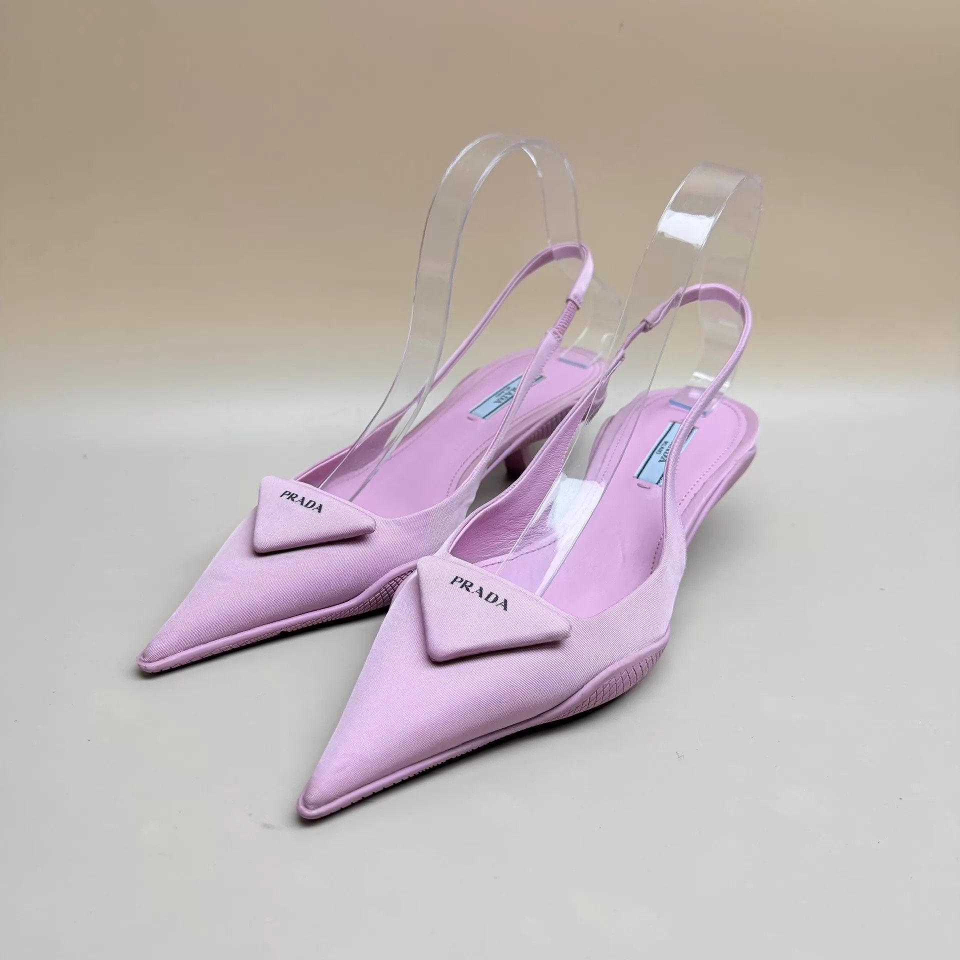 Prada Prada Women's Pink Triangle Logo Kitten Heel 37 EU Mint Size US 6.5 / IT 36.5 - 1 Thumbnail