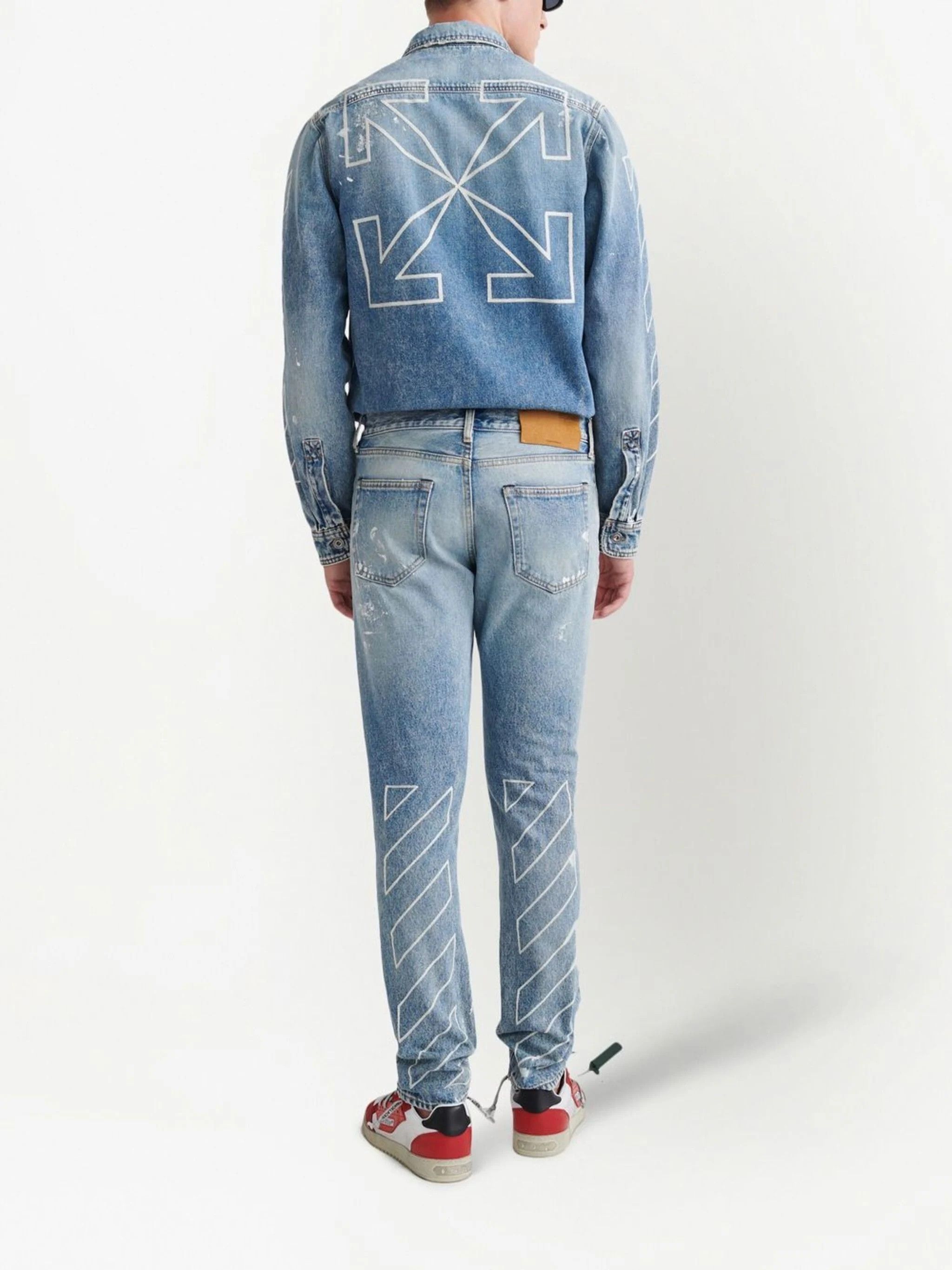 Off-White o1rshd1 Diag Outline Paint Skinny Jeans in Vintage Blue Size US 35 - 4 Thumbnail