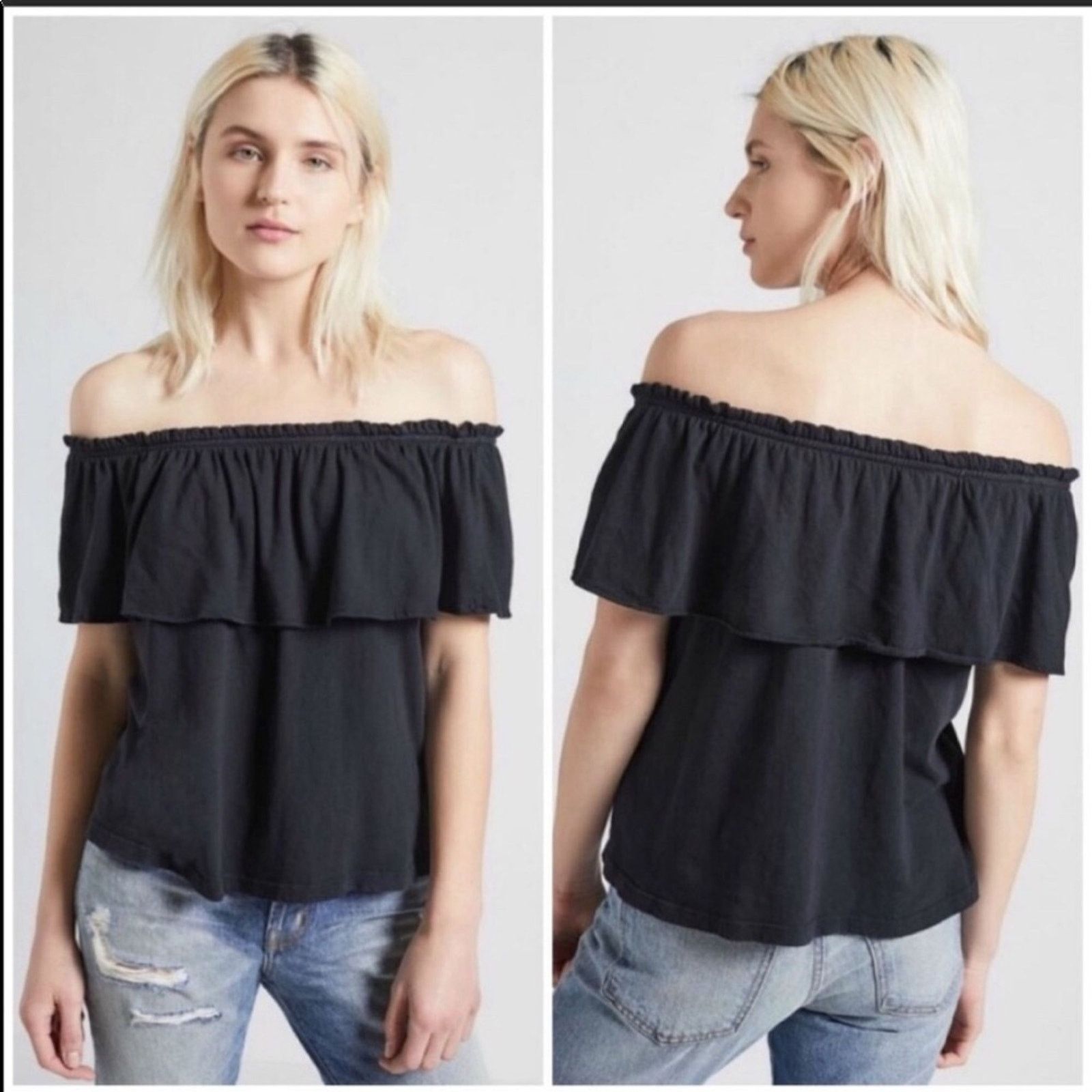 Current/Elliot NEW Current/Elliott Black Ruffle Swing Top Blouse Tee Shirt Size M / US 6-8 / IT 42-44 - 5 Thumbnail
