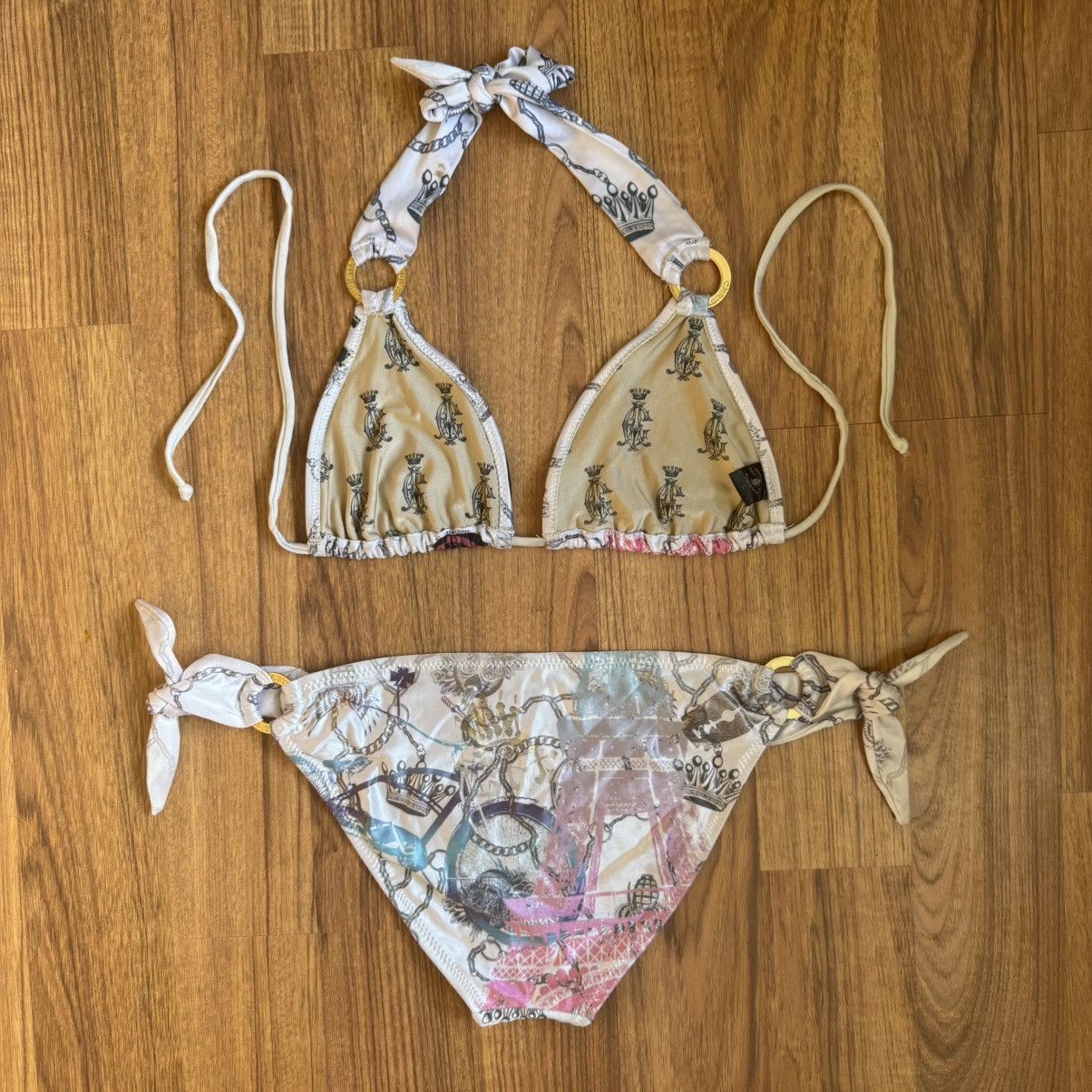 Ed Hardy CHRISTIAN AUDIGIER Vintage Y2K White Pink Paris Bikini Set Size L / US 10 / IT 46 - 8 Thumbnail