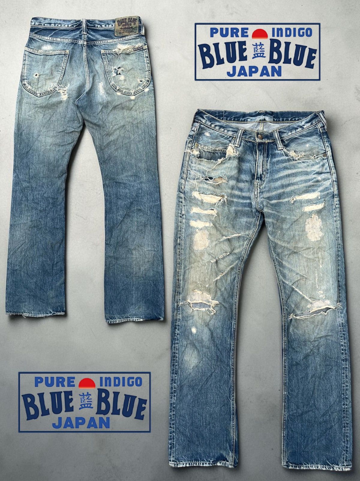 Blue Blue Japan 🔥Vtg 70's Blue Blue Japan Pure Indigo Distressed Denim Pants Size US 32 / EU 48 - 1 Thumbnail