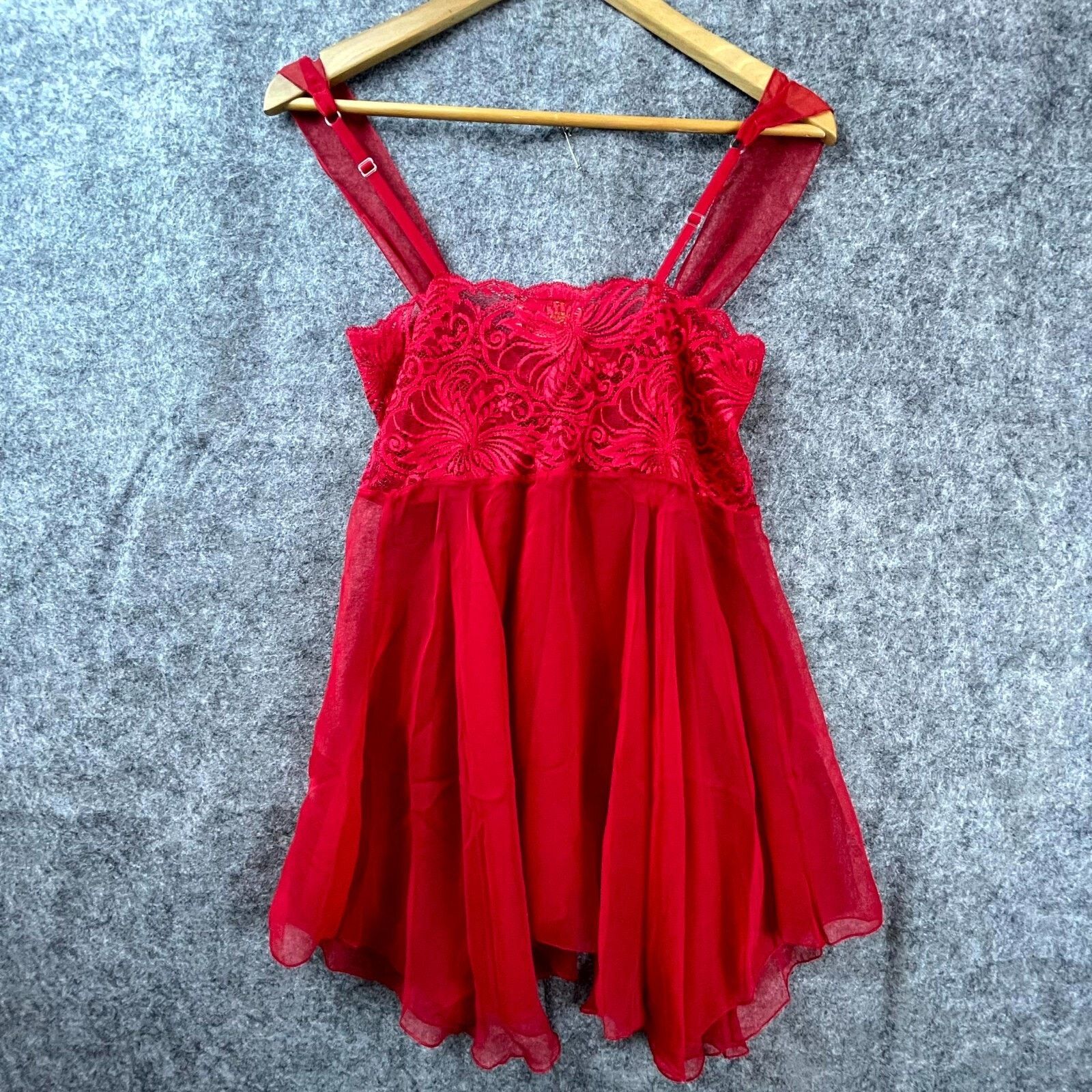 Victoria's Secret Vintage Victorias Secret Lingerie Med Red Babydoll Lace Bow Size ONE SIZE - 2 Thumbnail