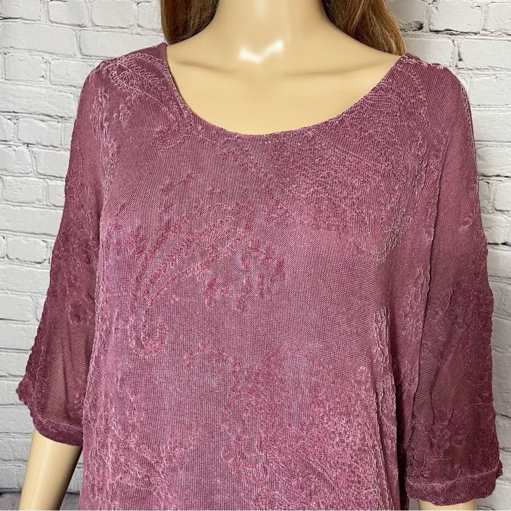 Other Soft Surroundings Rose Textured Short Sleeve Knit Top Made Size M / US 6-8 / IT 42-44 - 2 Thumbnail