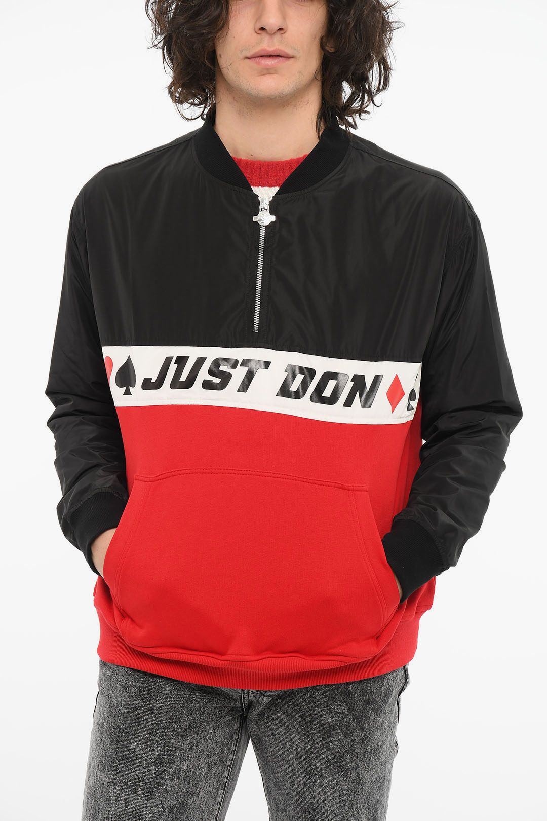 image of Just Don Og1Mm0424 Double Textured Lightweight Jacket In Black Red, Men's (Size XS)