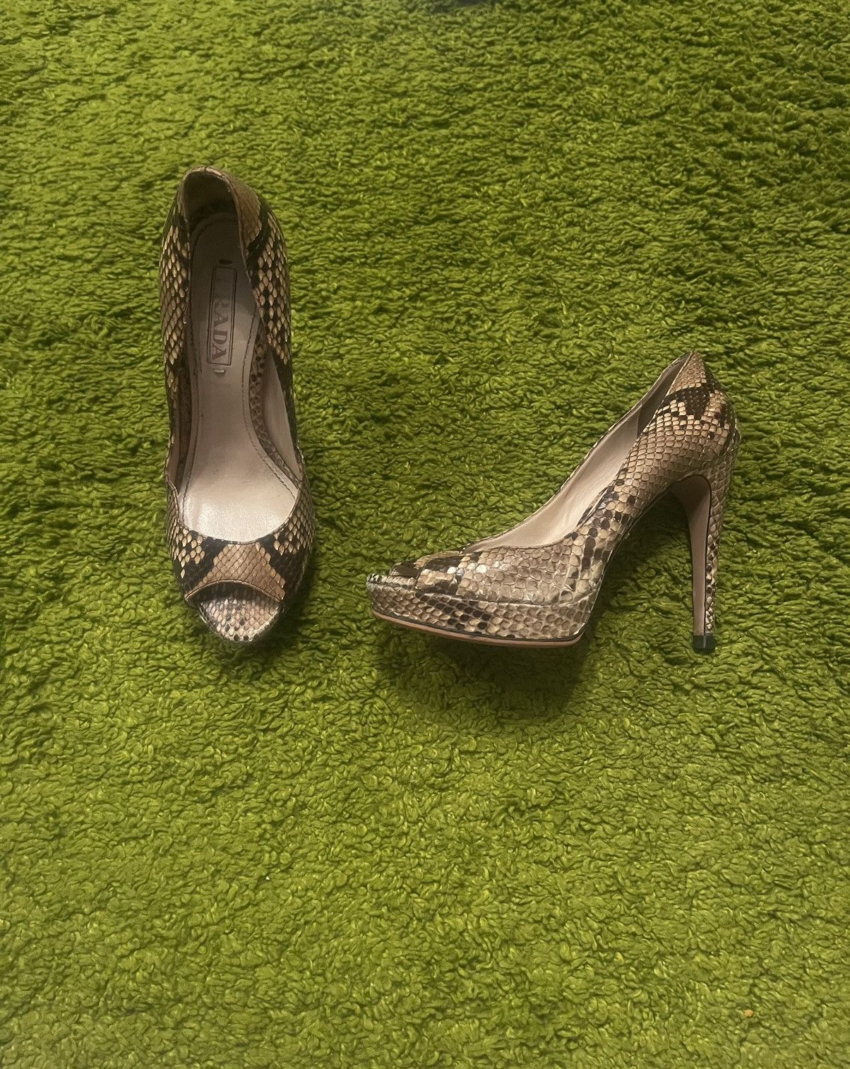 Designer × Prada Prada real phyton snakeskin open toe heels pumps Size US 8 / IT 38 - 12 Thumbnail