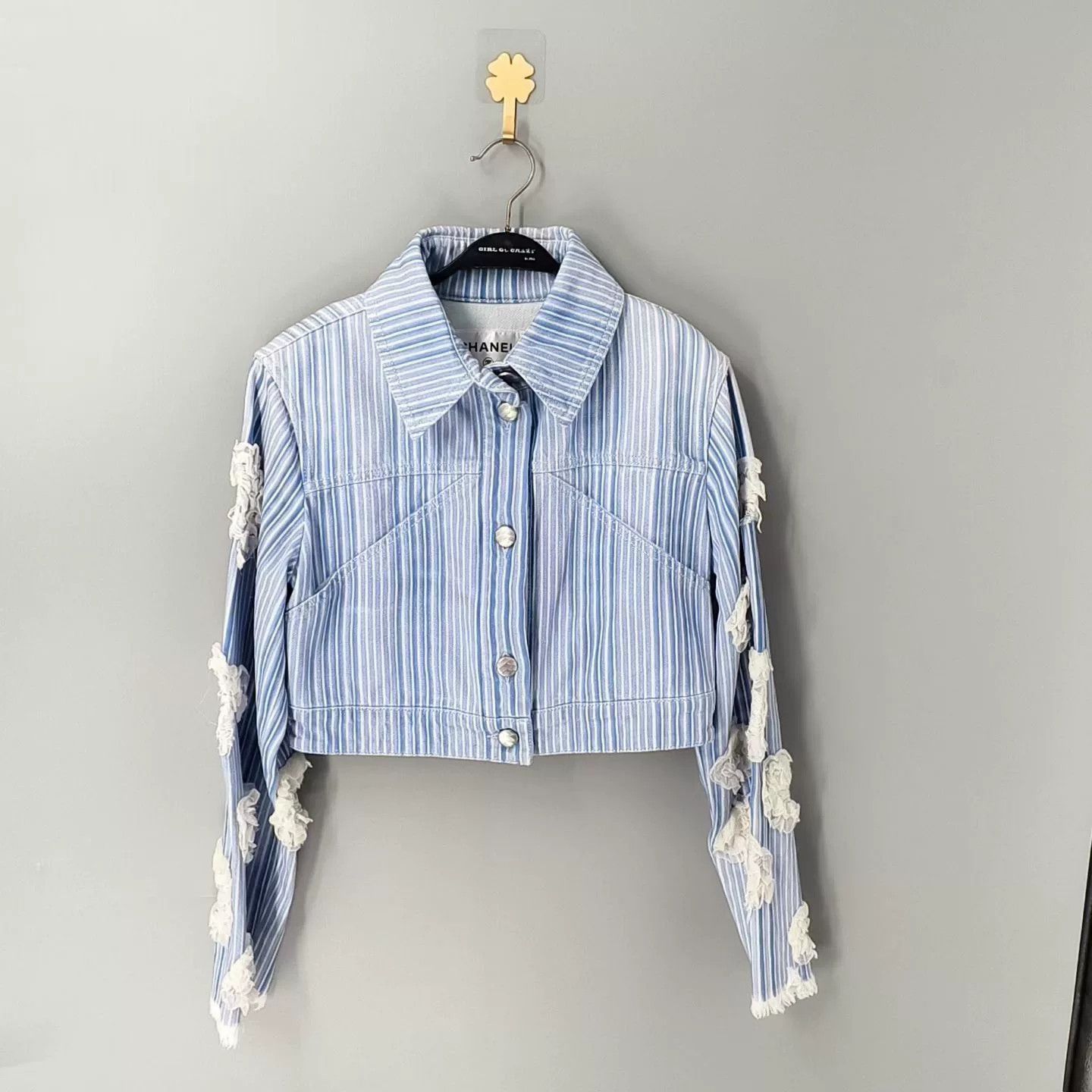 Chanel Chanel Striped Cropped Denim Jacket Size S / US 4 / IT 40 - 1 Thumbnail