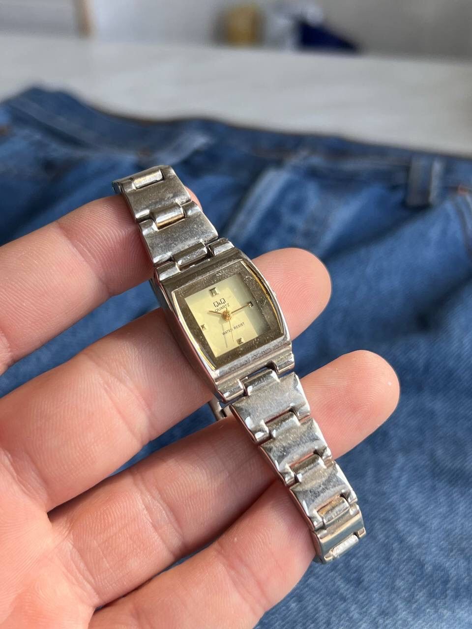 Jewelry × Vintage Vintage Omax Gold Dial Watch Chevron Bracelet Japanese Brand Size ONE SIZE - 2 Thumbnail