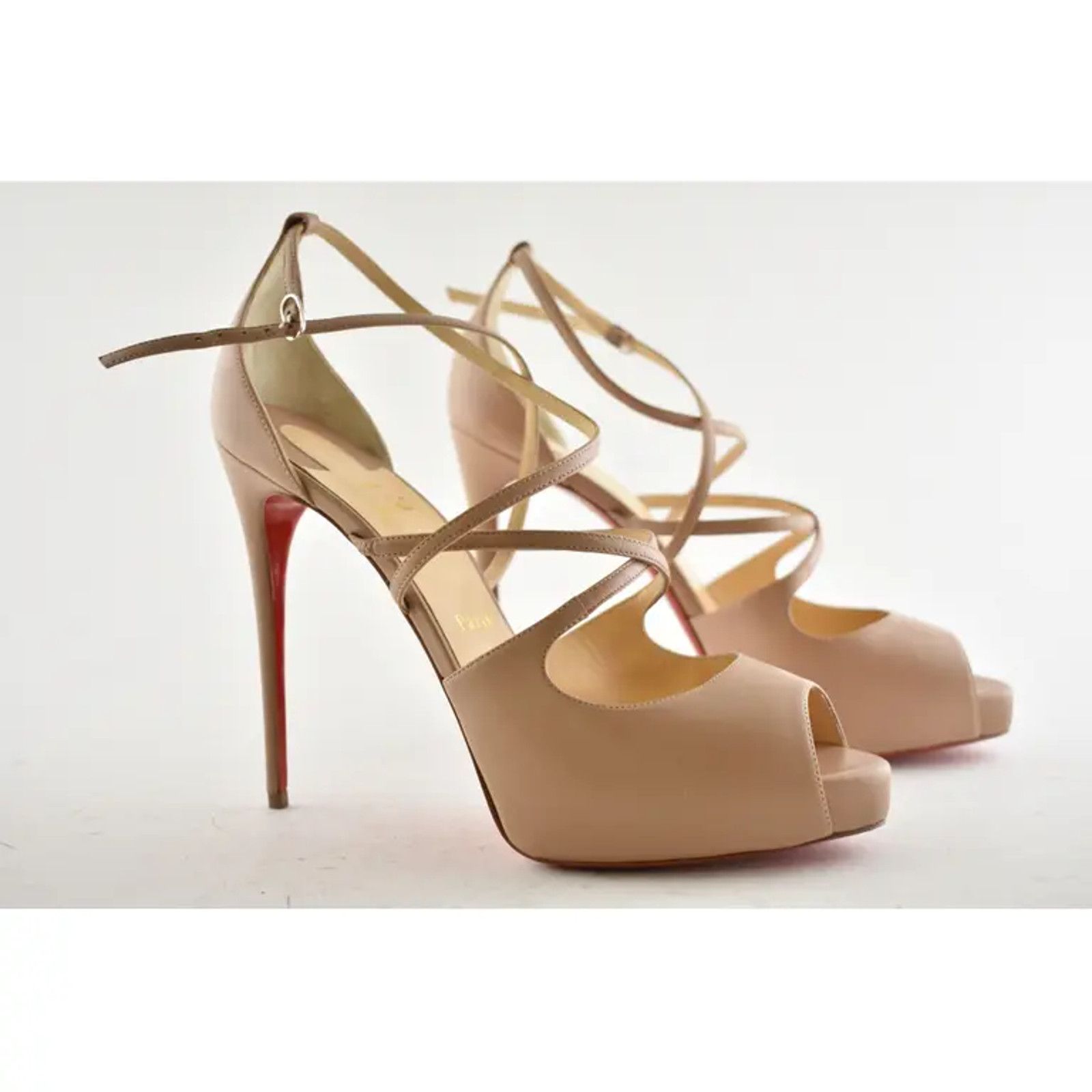 Christian Louboutin Holly Alta 120 Nude Criss Cross Strap Sandal Heel Pump 42 Size US 12 / IT 42 - 4 Thumbnail