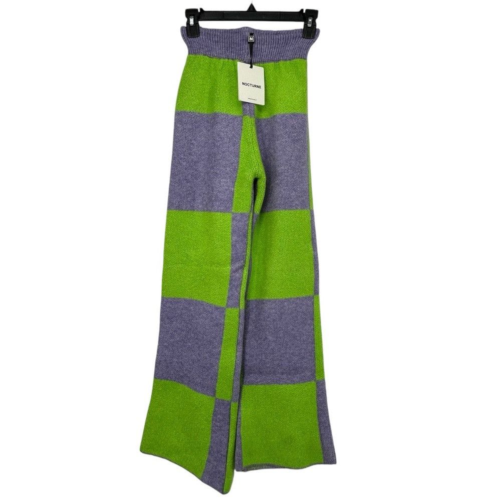 NOCTURNE NOCTURNE WIDE LEG PRINTED CHECKERED PANTS KNITTED COZY COMFY Size 22" - 2 Thumbnail