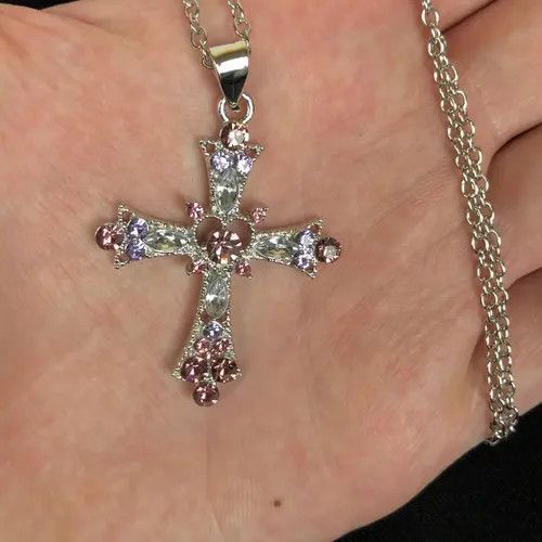 Other Y2K Cross Necklace Punk Gothic Crystal Chain Size ONE SIZE - 3 Thumbnail