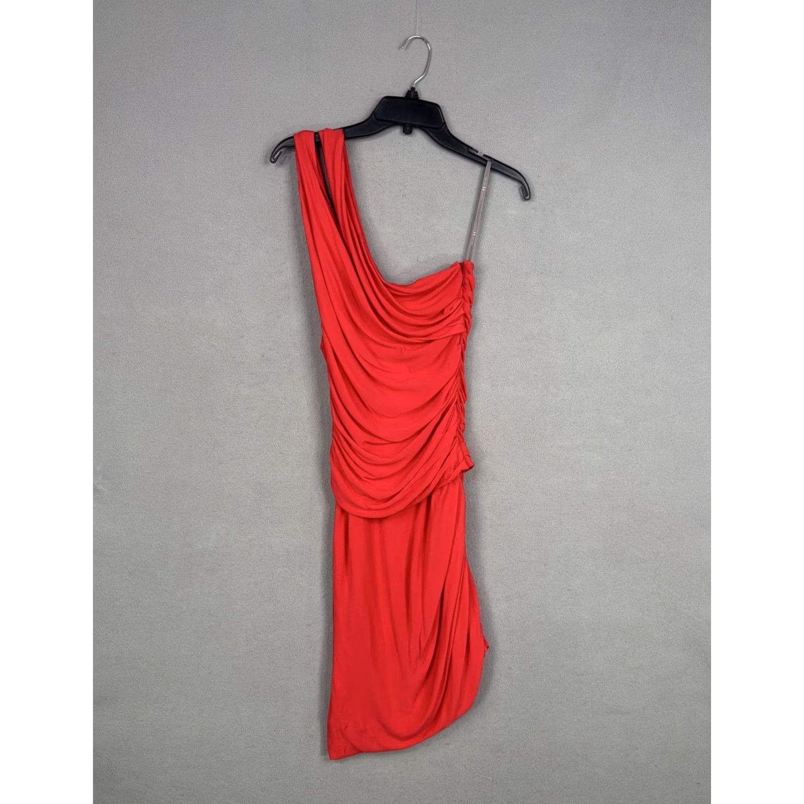 Halston Halston Heritage Dress Womens 2 Red One Shoulder Ruched Asymmetrical Cocktail Size XS / US 0-2 / IT 36-38 - 2 Thumbnail