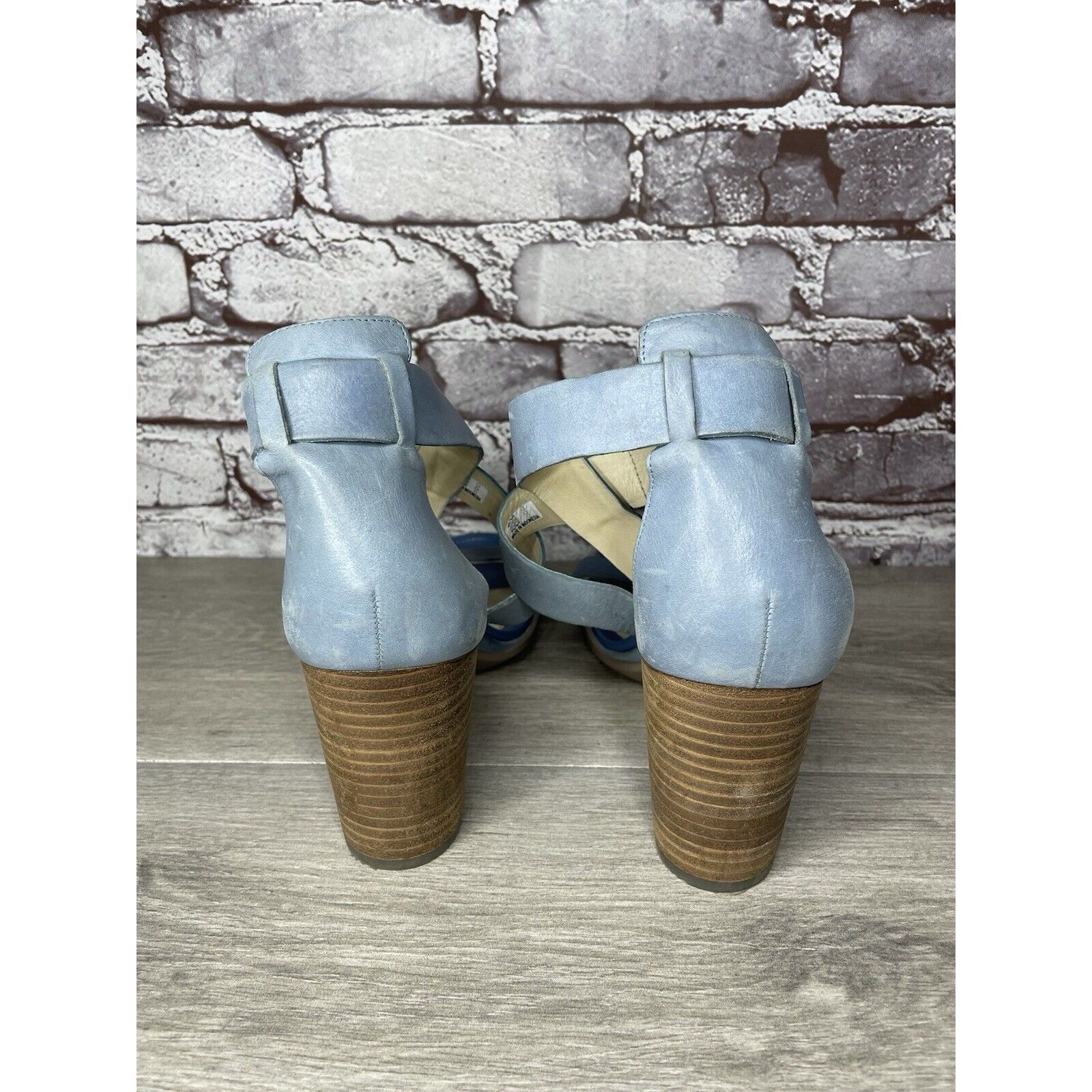 Ecco ECCO DANISH DESIGN Blue Leather Ankle Strappy Stacked Heel S Size US 9.5 / IT 39.5 - 6 Thumbnail