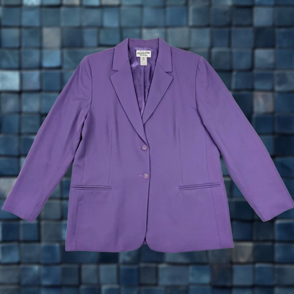 Pendleton VINTAGE Pendleton Blazer Coat Women 14 Wool Purple 42 Chest Notch Lined Wool 100% Satin Lined Business Regular Vintage Womens Blazer Size XL / US 12-14 / IT 48-50 - 1 Thumbnail