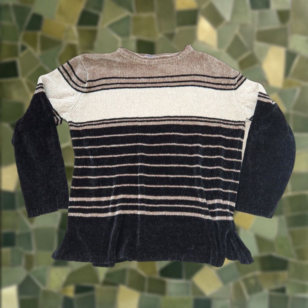 CO VINTAGE Erika & Co taupe tan & black striped chenille knit sweater L Mens Size L / US 10 / IT 46 - 1 Thumbnail