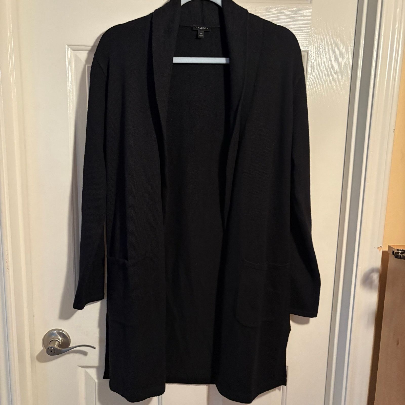 Other Talbots Black Open Front Long Cardigan Sweater XS Pockets Size XS / US 0-2 / IT 36-38 - 3 Thumbnail