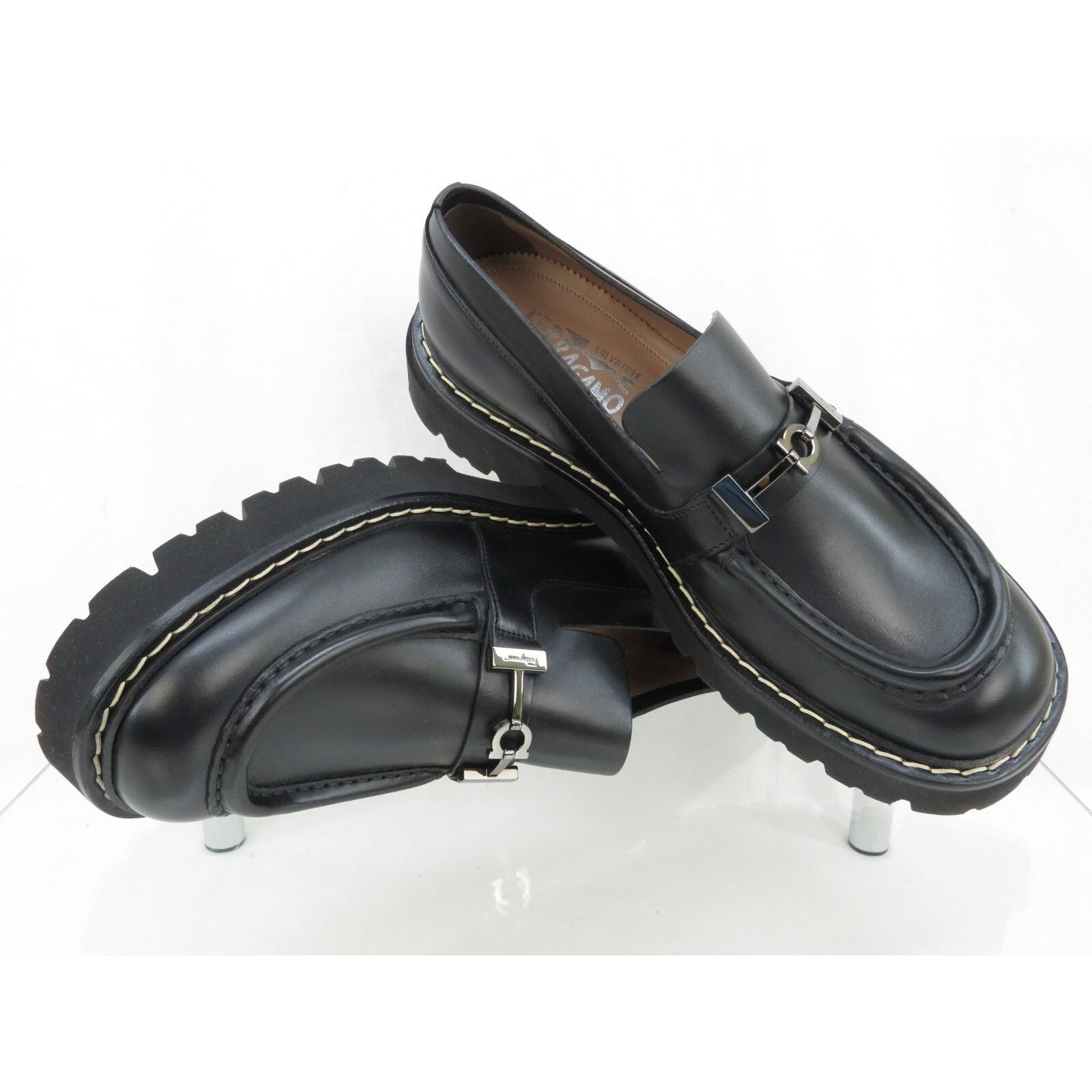 Salvatore Ferragamo FERRAGAMO IGNAZIO BLACK LEATHER GANCINI LUG LOAFERS 11.5 M Size US 11.5 / EU 44-45 - 9 Thumbnail