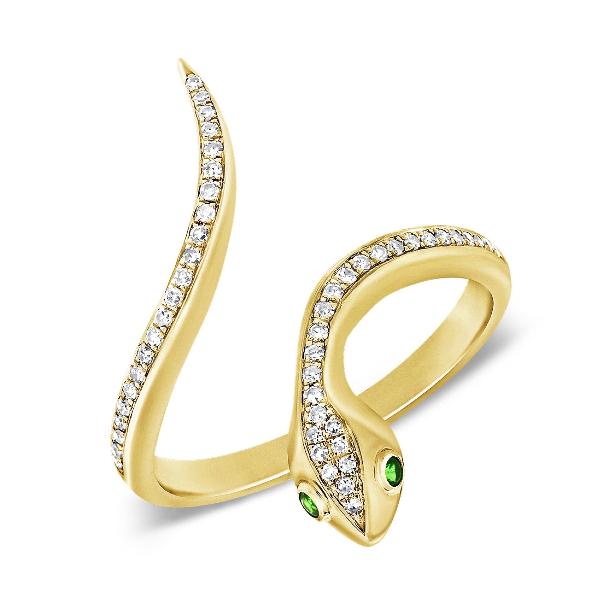 image of Cartier 14K Yellow Gold Diamond & Tsavorite Snake Ring, Women's