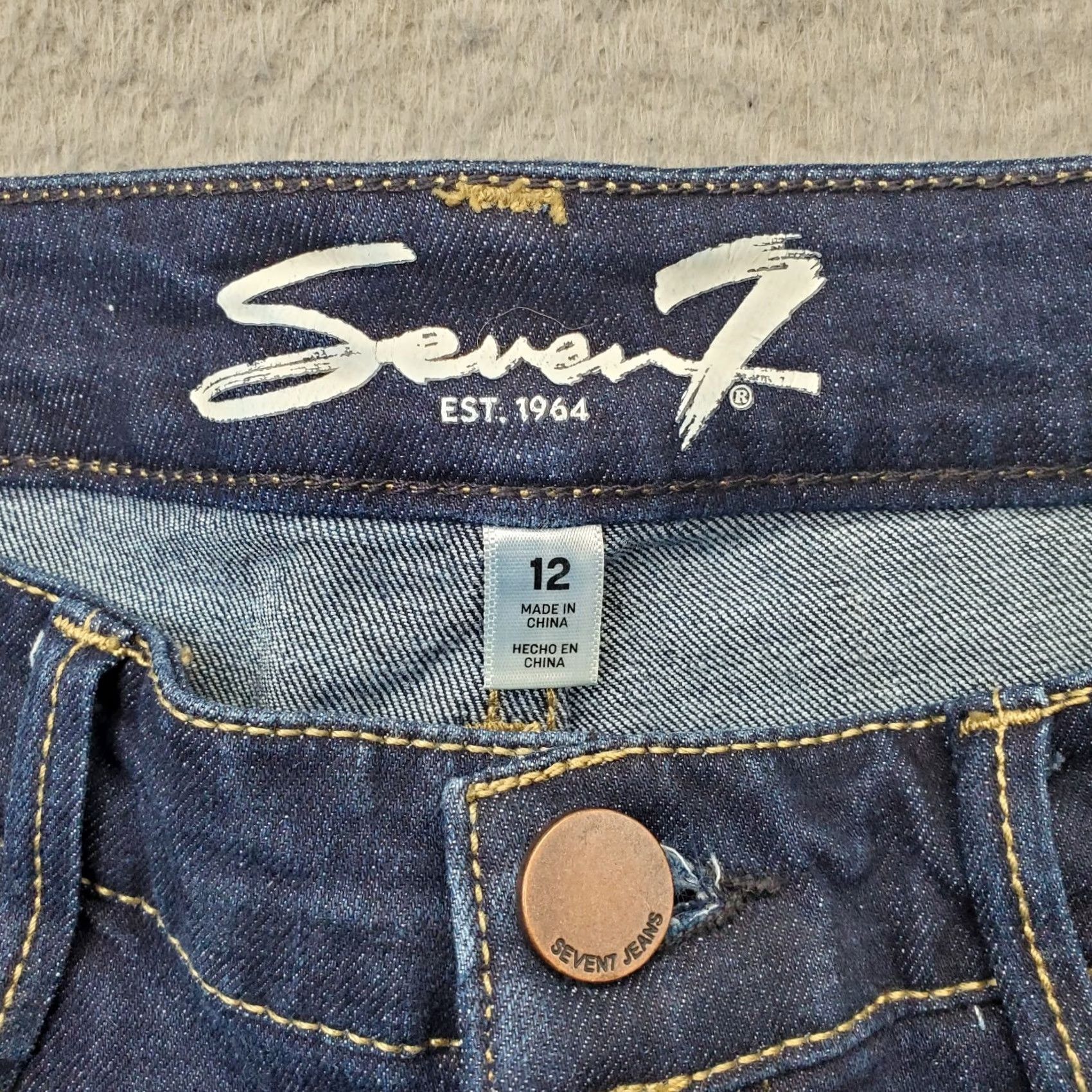Vintage Seven7 Jeans Womens 12 Blue Denim Stretch Regular Skinny Leg Medium Wash Jeans Size 34" / US 12 / IT 48 - 7 Thumbnail