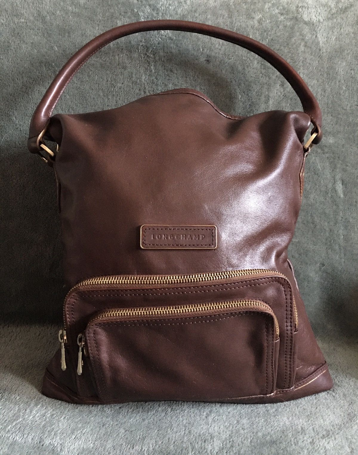 Longchamp Brown Leather Vintage Handbag Hobo Bag