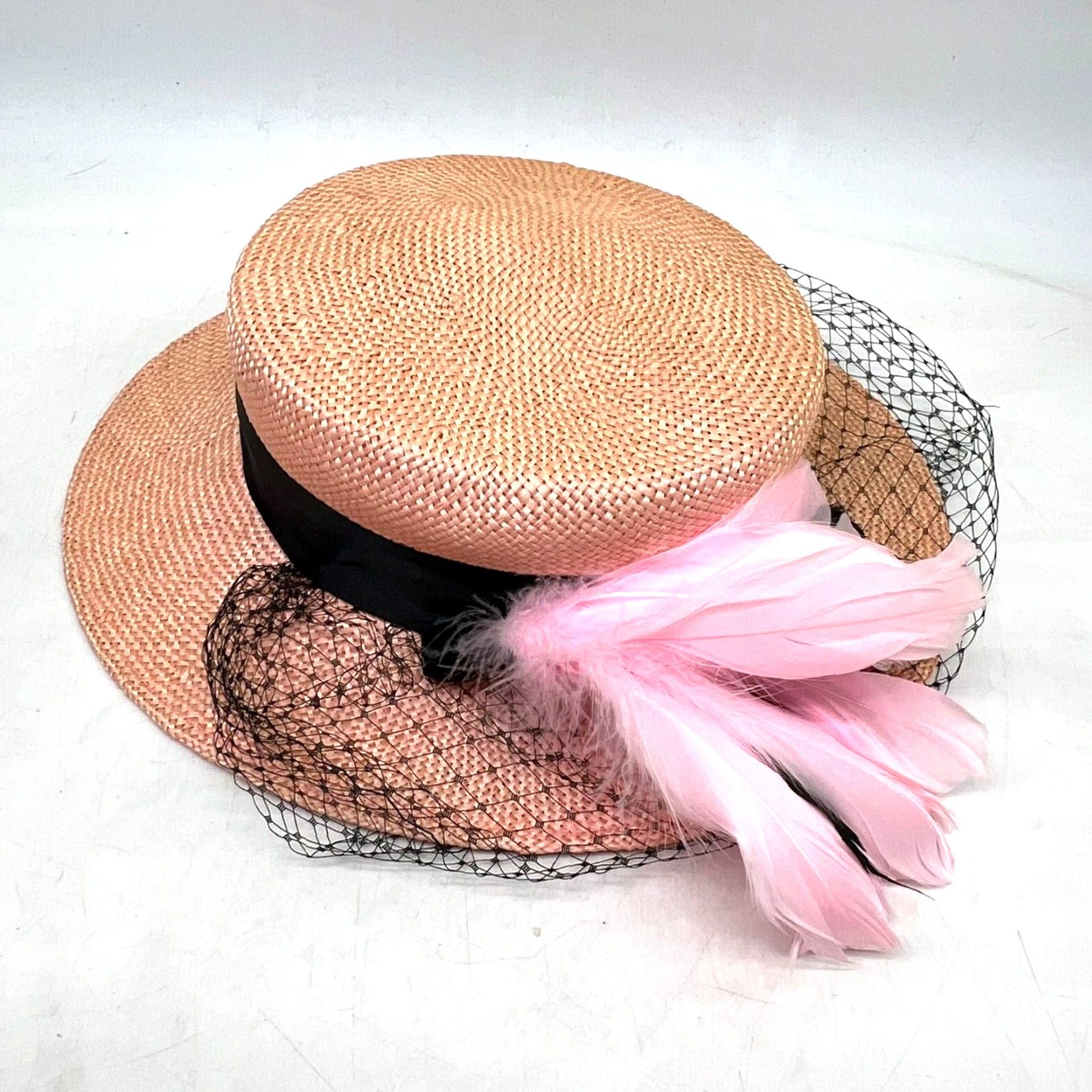 Vintage VINTAGE Miss Bierner Straw Wide Brim Sun Hat 1960s Art Deco Pink Summer Casual Women Size ONE SIZE - 4 Thumbnail