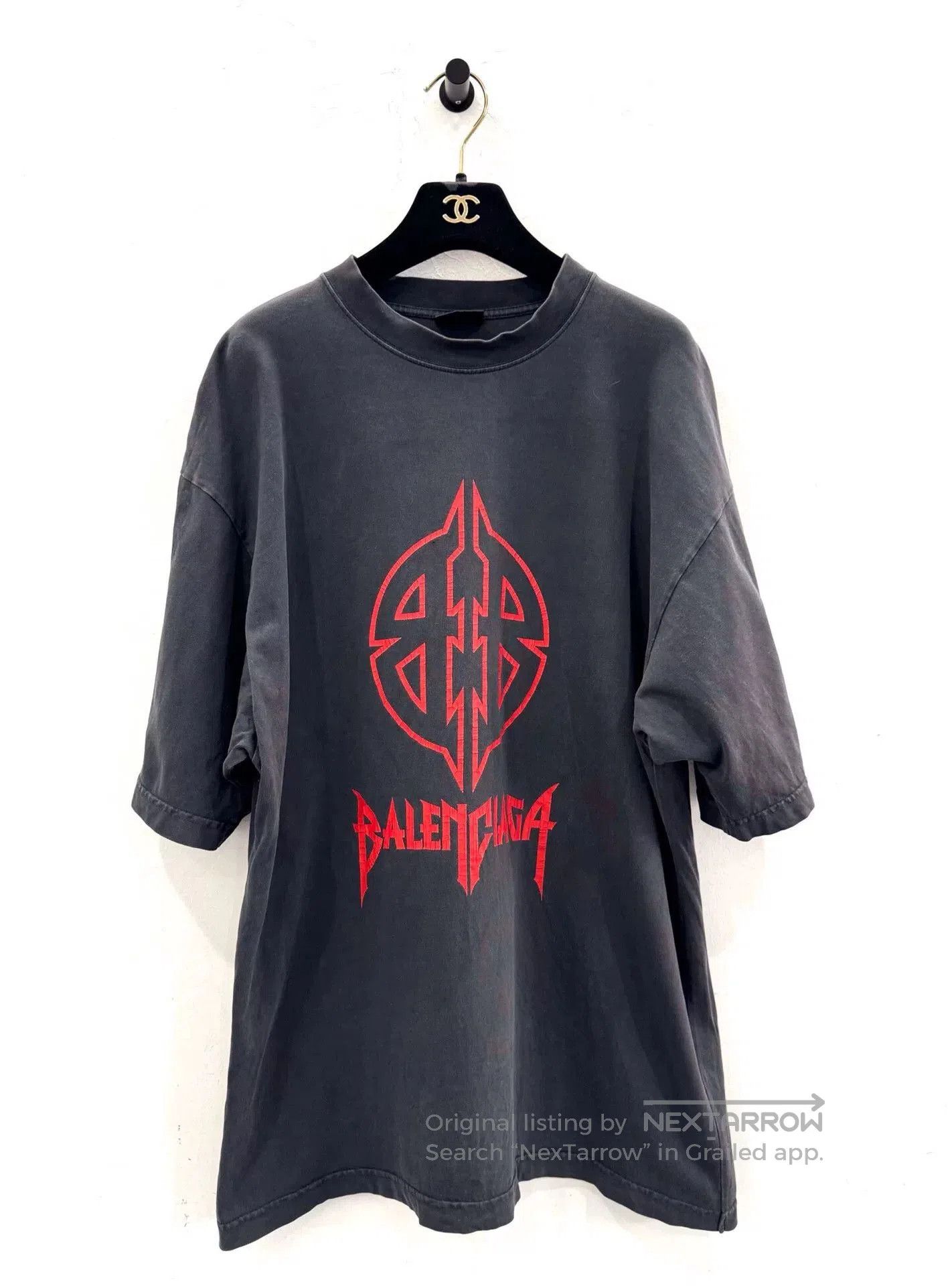 Balenciaga Red Double B Logo Black Tee.