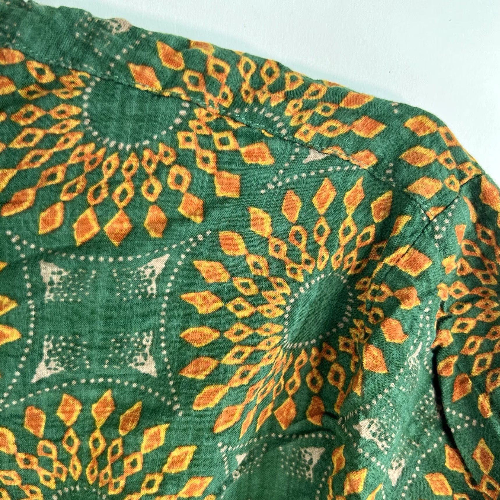 Vintage Vat Pave Button-Up Shirt Mens 2XL Green Short Sleeve Geometric Embroidered Pockets All Seasons Casual Travel Shirt Size US XXL / EU 58 / 5 - 3 Thumbnail