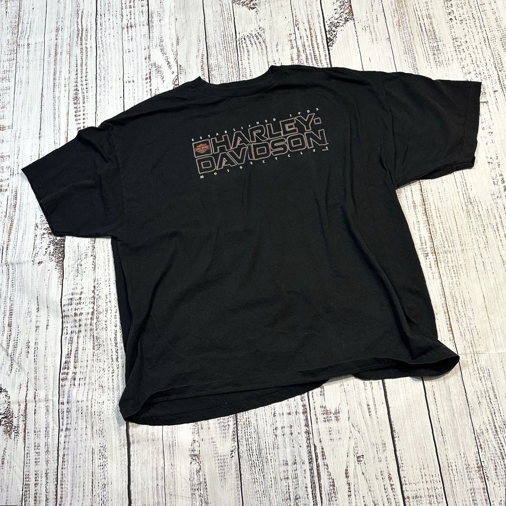 Harley Davidson Harley-Davidson American Legend Tee Shirt Mens 3XL Black Cotton Short Sleeve Crew Neck Mile High Aurora CO 2013 Biker Motorcycle Graphic Print Size US XXL / EU 58 / 5 - 2 Thumbnail