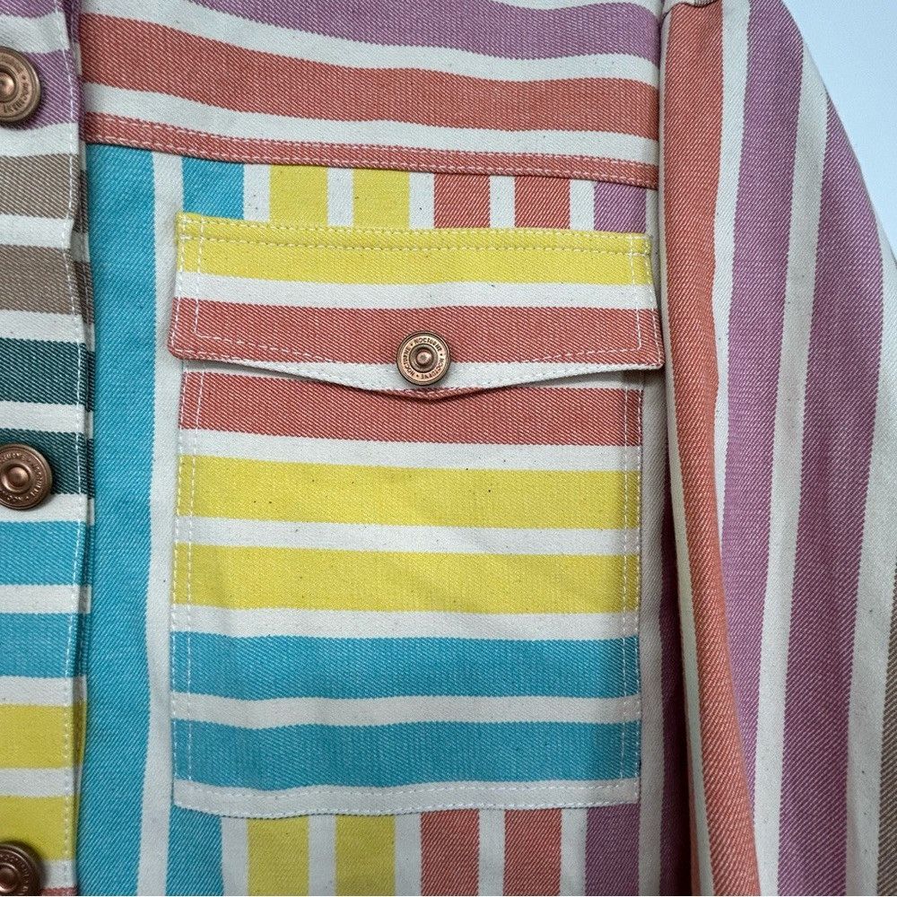 NOCTURNE NOCTURNE PRINTED DENIM JACKET STRIPED RAINBOW WOMENS SIZE XS Size XS / US 0-2 / IT 36-38 - 12 Thumbnail