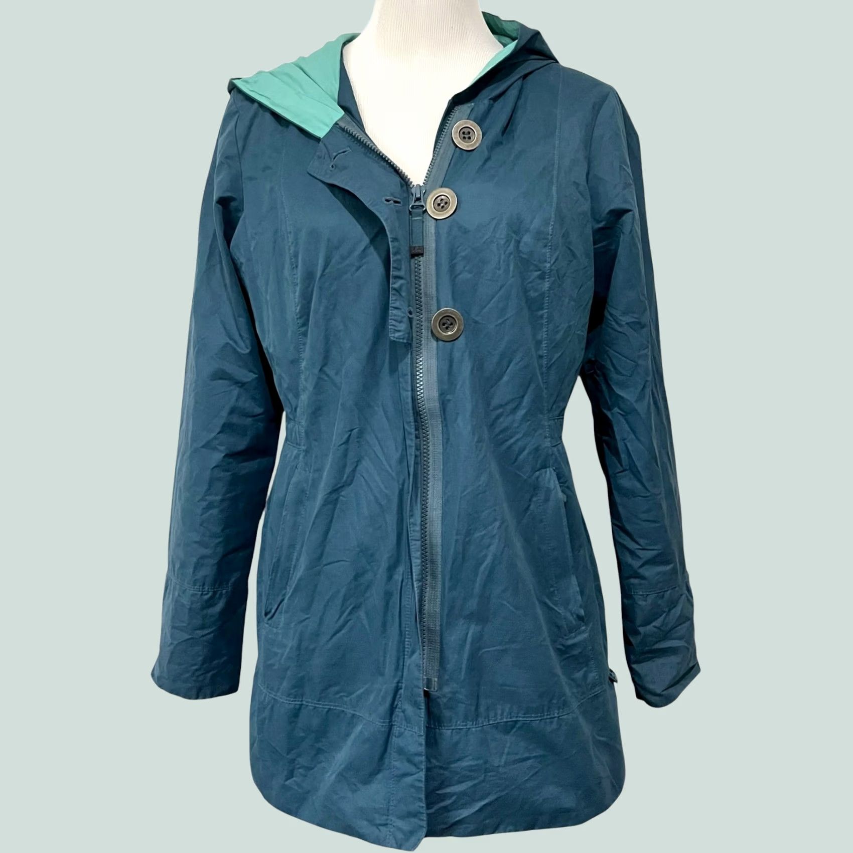 Prana prAna Abby Lightweight Windbreaker Jacket Blue Teal M Hooded Lined Zip Pocketed Windbreaker Womens Size M / US 6-8 / IT 42-44 - 1 Thumbnail