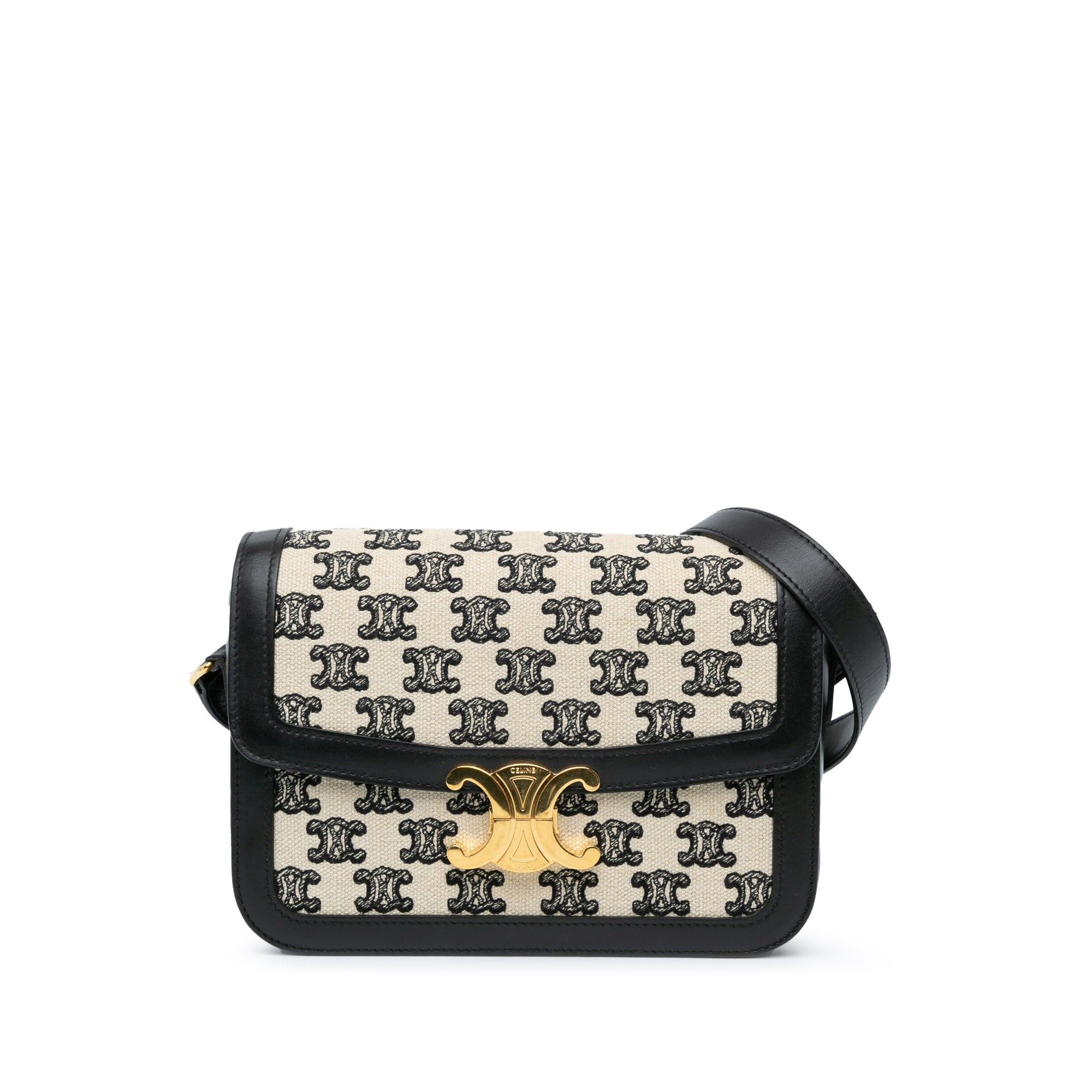 Celine Celine Embroidered Canvas Triomphe Crossbody White Size ONE SIZE - 1 Thumbnail