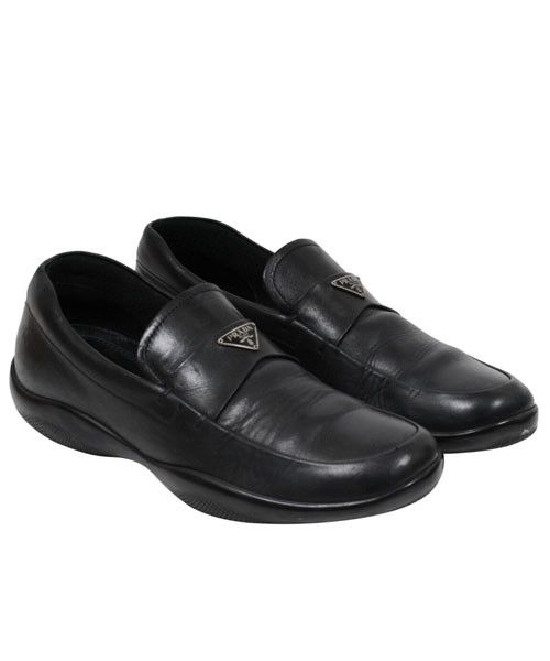 Prada Logo Plaque Loafers Black Leather Moccasin - 01900 Size US 7 / EU 40 - 1 Thumbnail