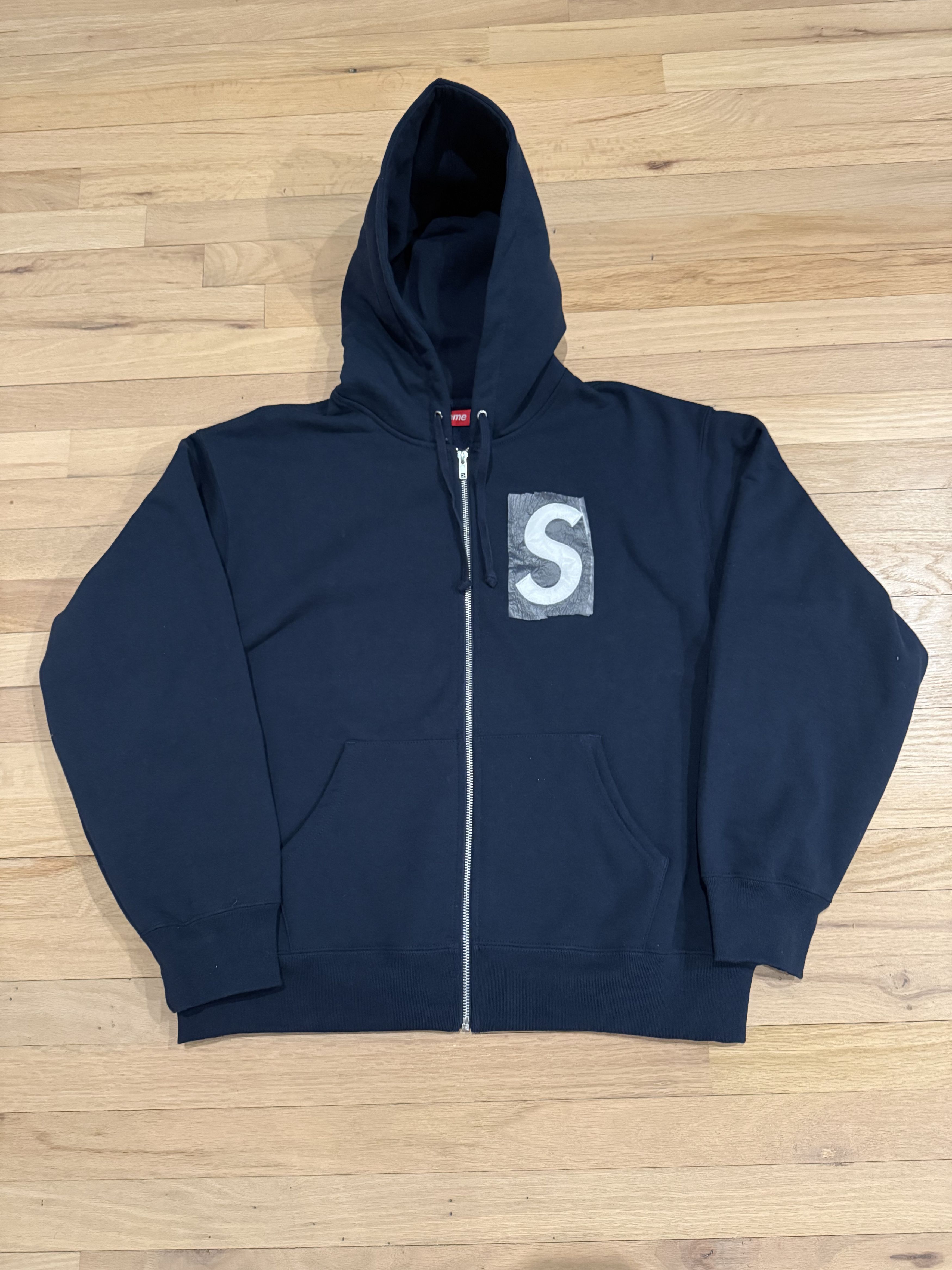 Supreme Supreme 3M Reflective Logo Thermal Zip Up Hoodie in Navy