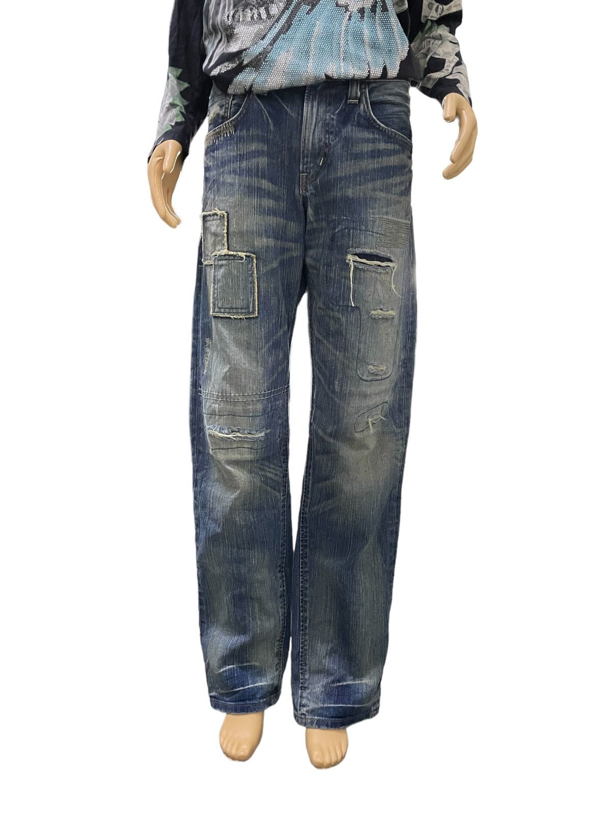 Edwin × Hysteric Glamour Vintage Edwin 403XV Patchwork Zig Zag Distressed Jeans Size US 32 / EU 48 - 3 Thumbnail