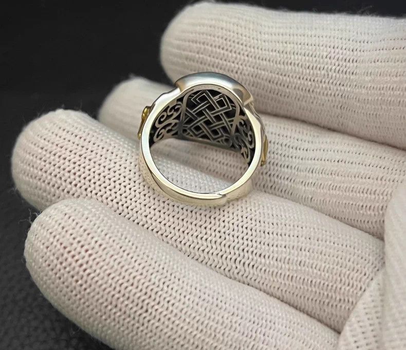 Vintage Tibet Dzi bead Eye Ring Sterling Sliver Rings🔥🔥🔥 Size ONE SIZE - 5 Thumbnail