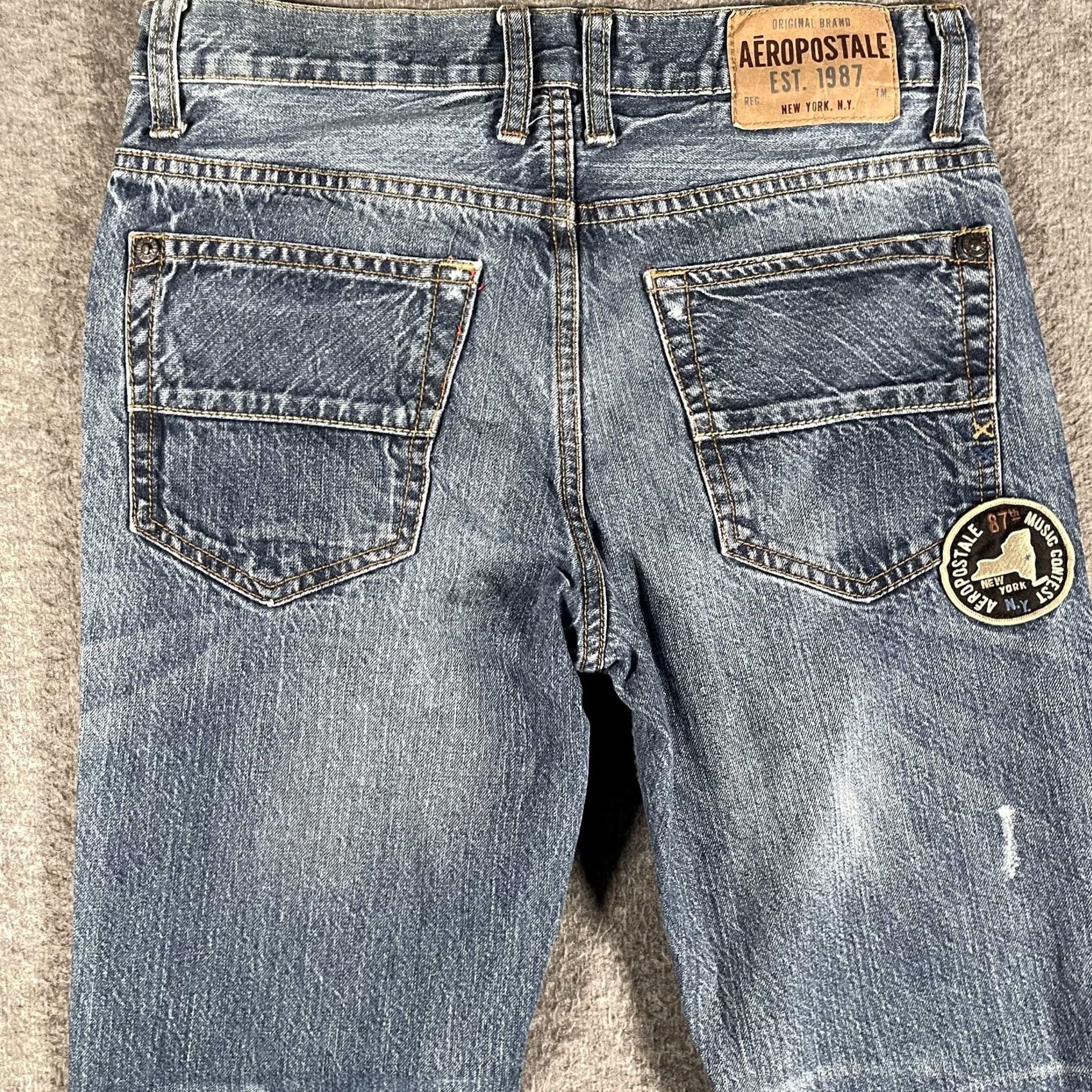 Vintage Aéropostale Essex Jeans Mens 29x30 Blue Denim Distressed Music Patch Straight Leg Casual Rock Mens Size US 29 - 5 Thumbnail