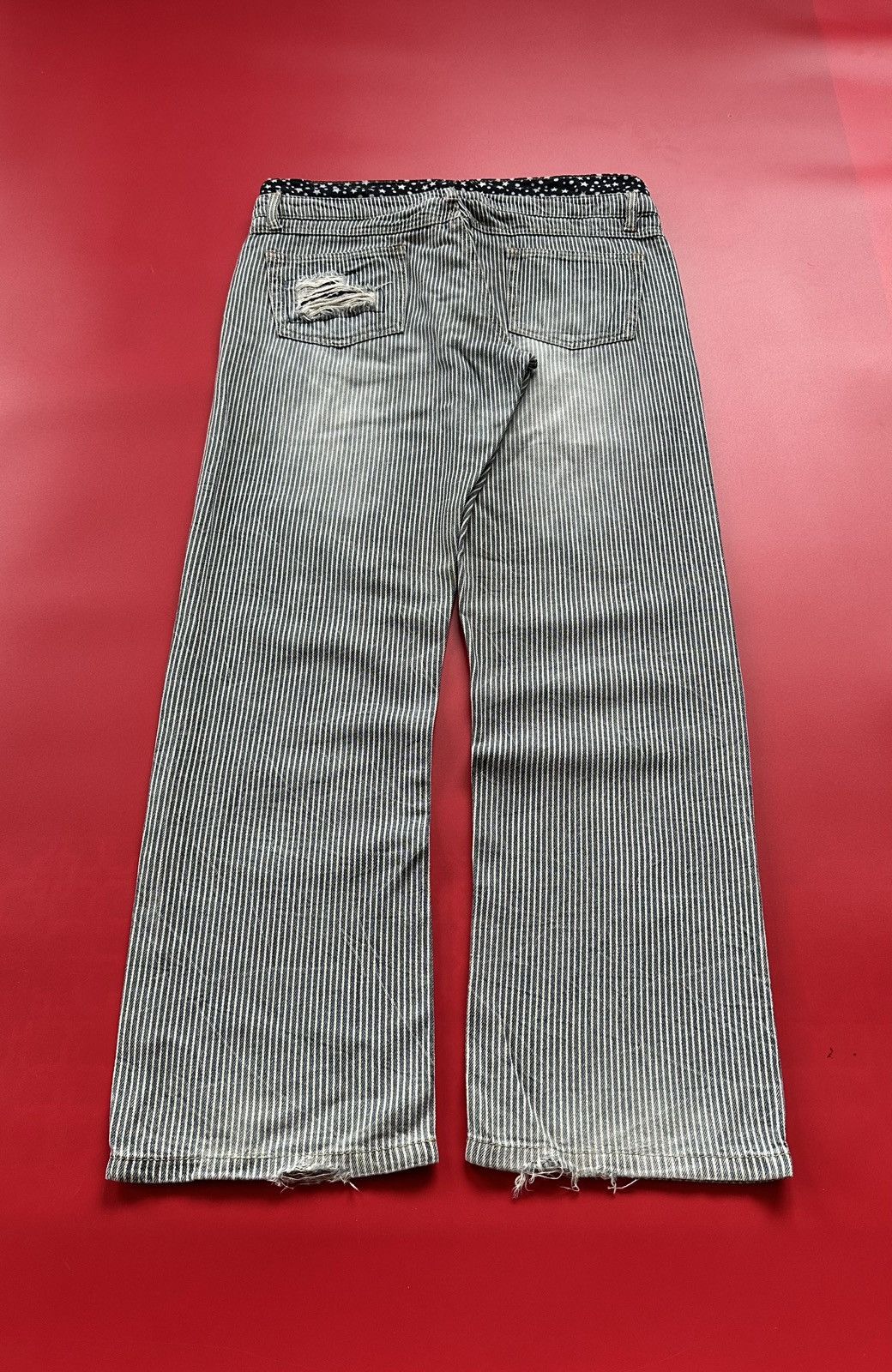 Japanese Brand Railroad Stripe Double Waist Patchwork Unbrand Jeans Size US 33 - 9 Thumbnail