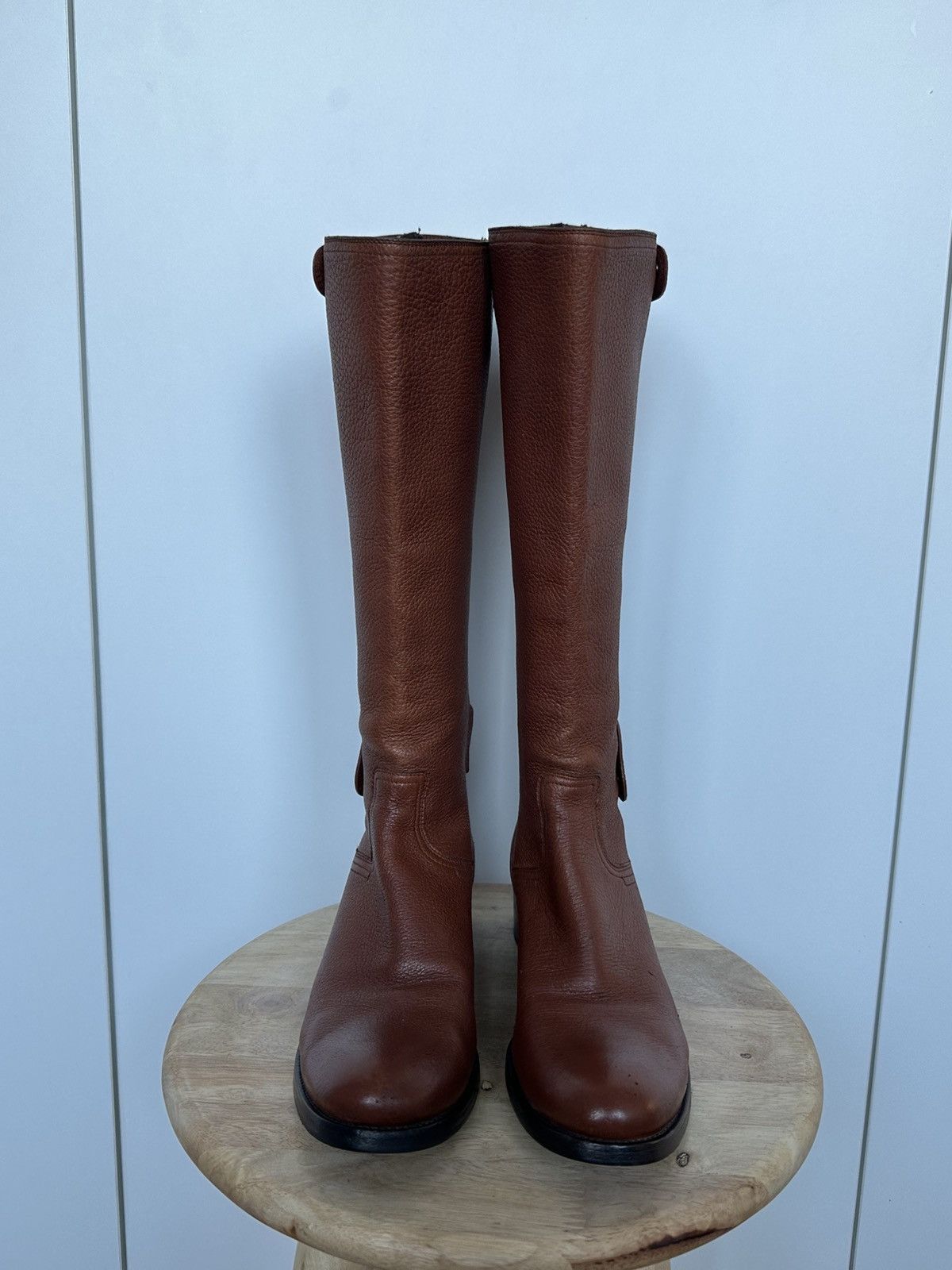 Prada Prada Brown Leather Knee High Riding Boots Designer Size US 6.5 / IT 36.5 - 2 Thumbnail