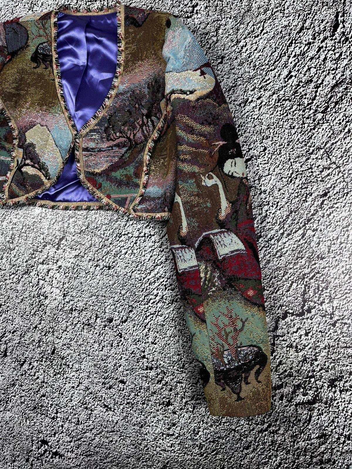 Handmade Vintage Japanese Geisha Tapestry Cropped Bolero Jacket Size S / US 4 / IT 40 - 8 Thumbnail