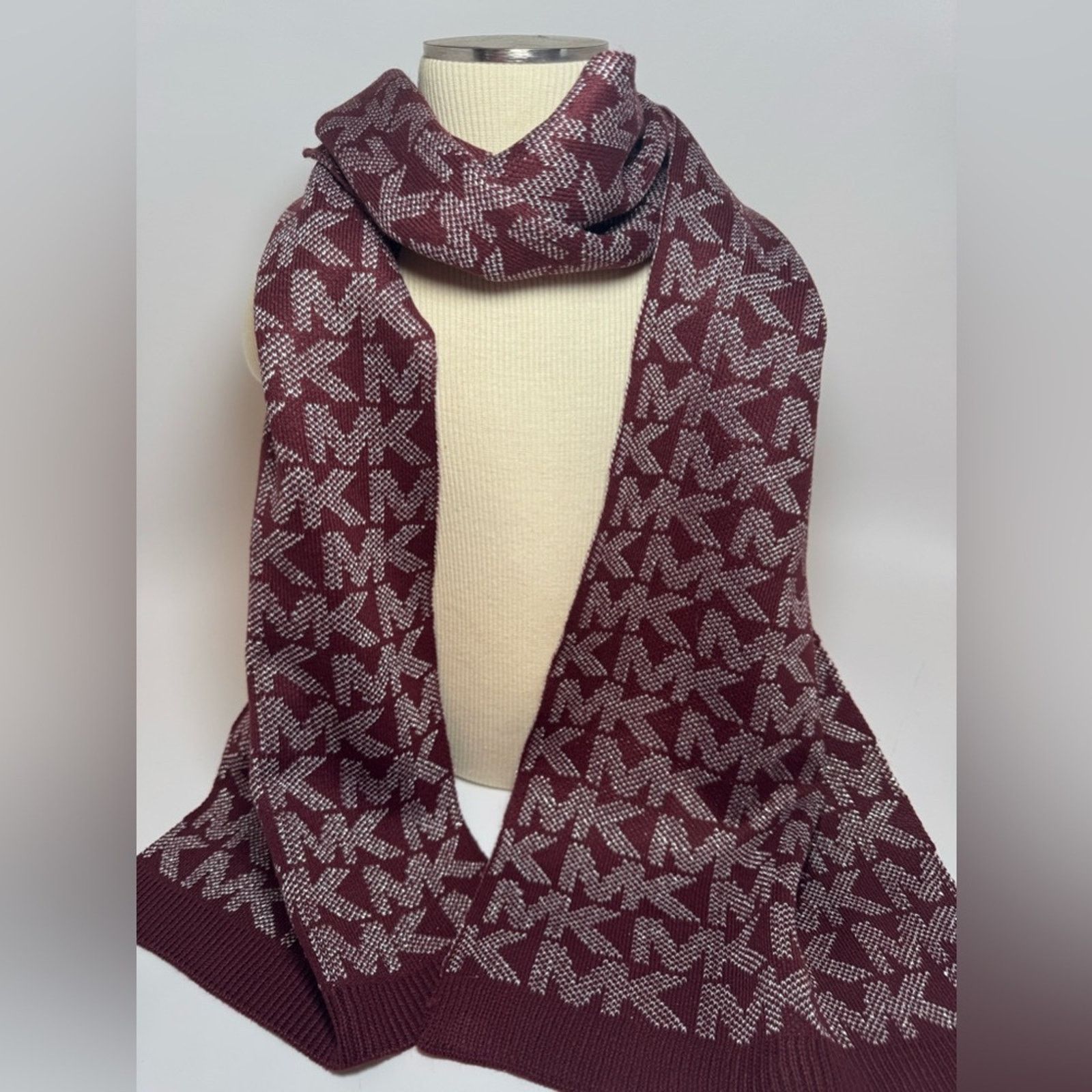 Michael Kors Michael Kors Scarf Winter Burgundy Glitter Silver Monogram Size ONE SIZE - 1 Thumbnail