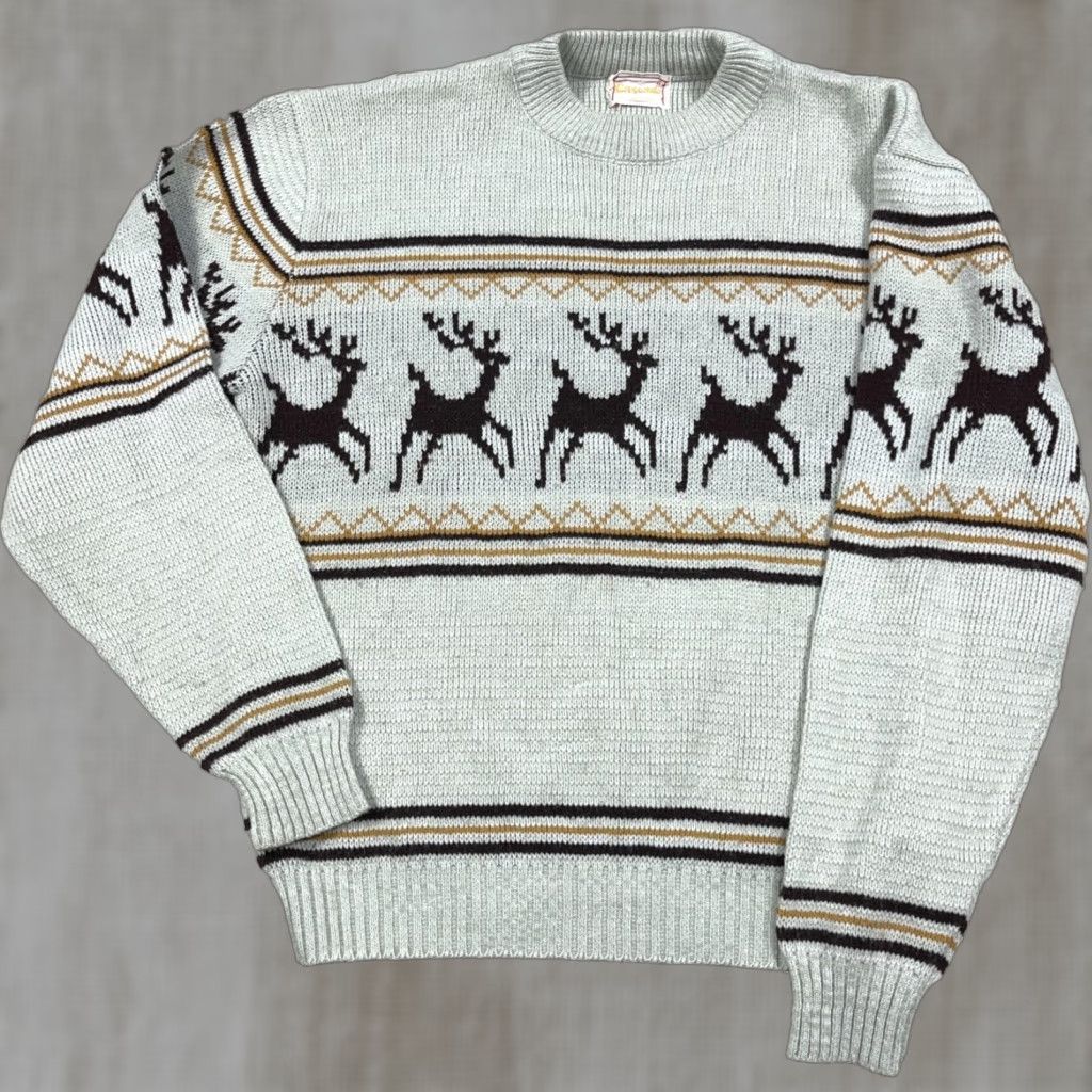 Vintage VINTAGE GrandPa Sweater Men L Gray Acrylic Knit Nordic Rein Deer 70s 80s Cascade Pullover Geometric 80s 90s Retro Hip Hop Streetwear Mens Size US L / EU 52-54 / 3 - 1 Thumbnail
