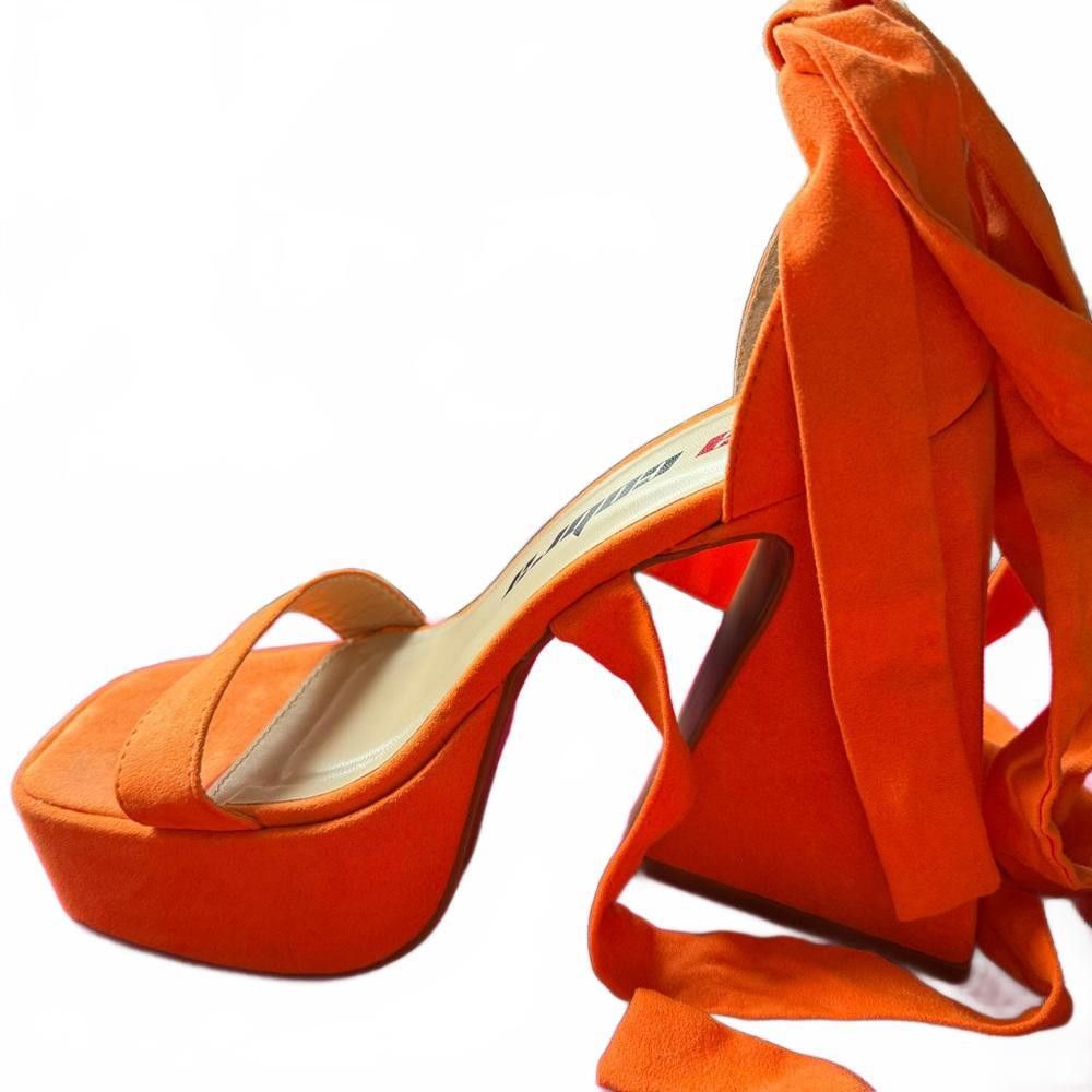 Cobra Eye-Catching Orange Platform Heels with Ties Size US 8.5 / IT 38.5 - 4 Thumbnail