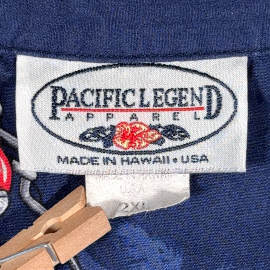 Vintage VINTAGE Pacific Legend Hawaiian Shirt Adult 2XL Blue Motorcycle USA 90s Shirt Mens Short Sleeve Cotton Button-Up Col Size US XXL / EU 58 / 5 - 4 Thumbnail