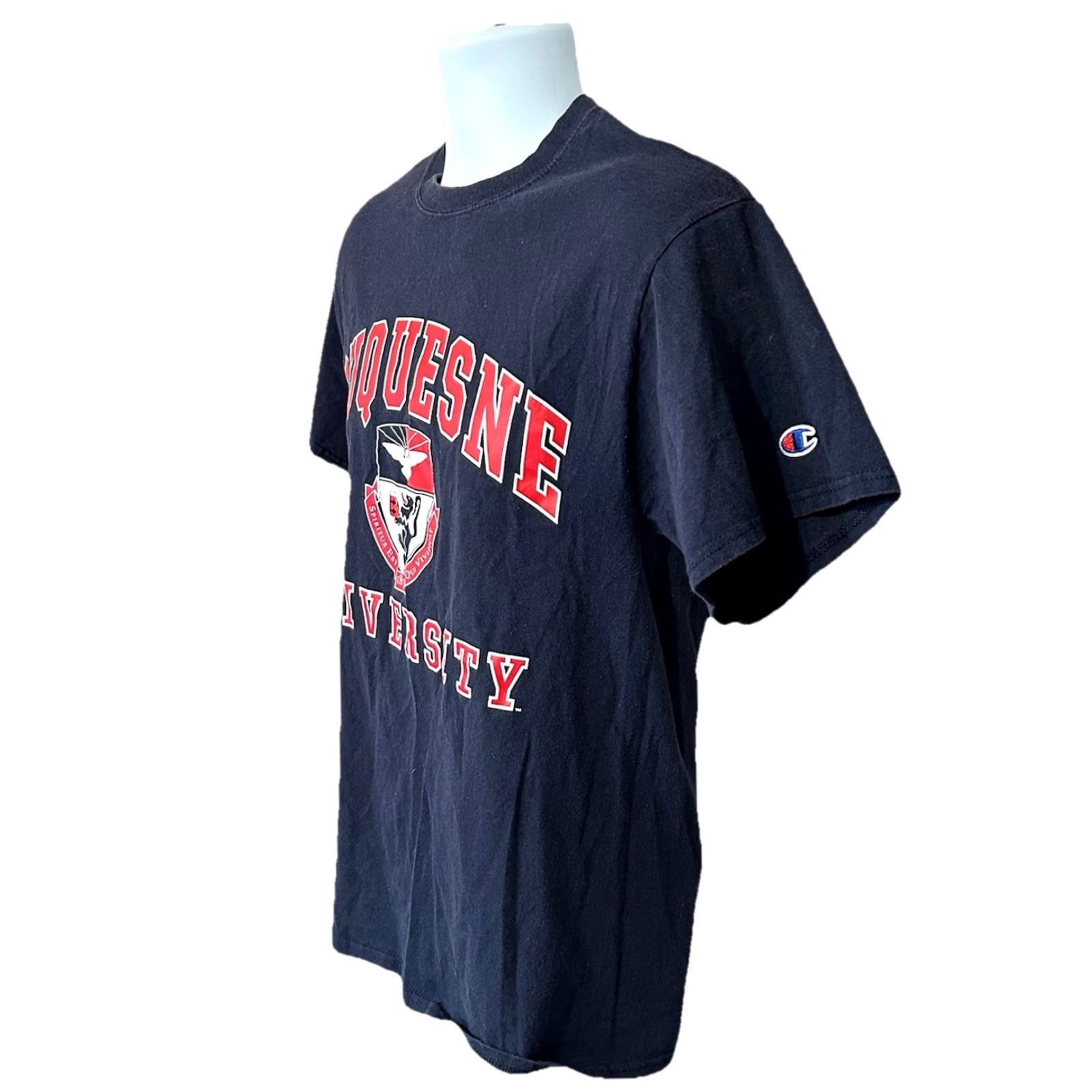 Champion VINTAGE? No — Duquesne Champion Shirt Men M Navy Blue Short Sleeve Crew Neck Shirt Size US M / EU 48-50 / 2 - 6 Thumbnail